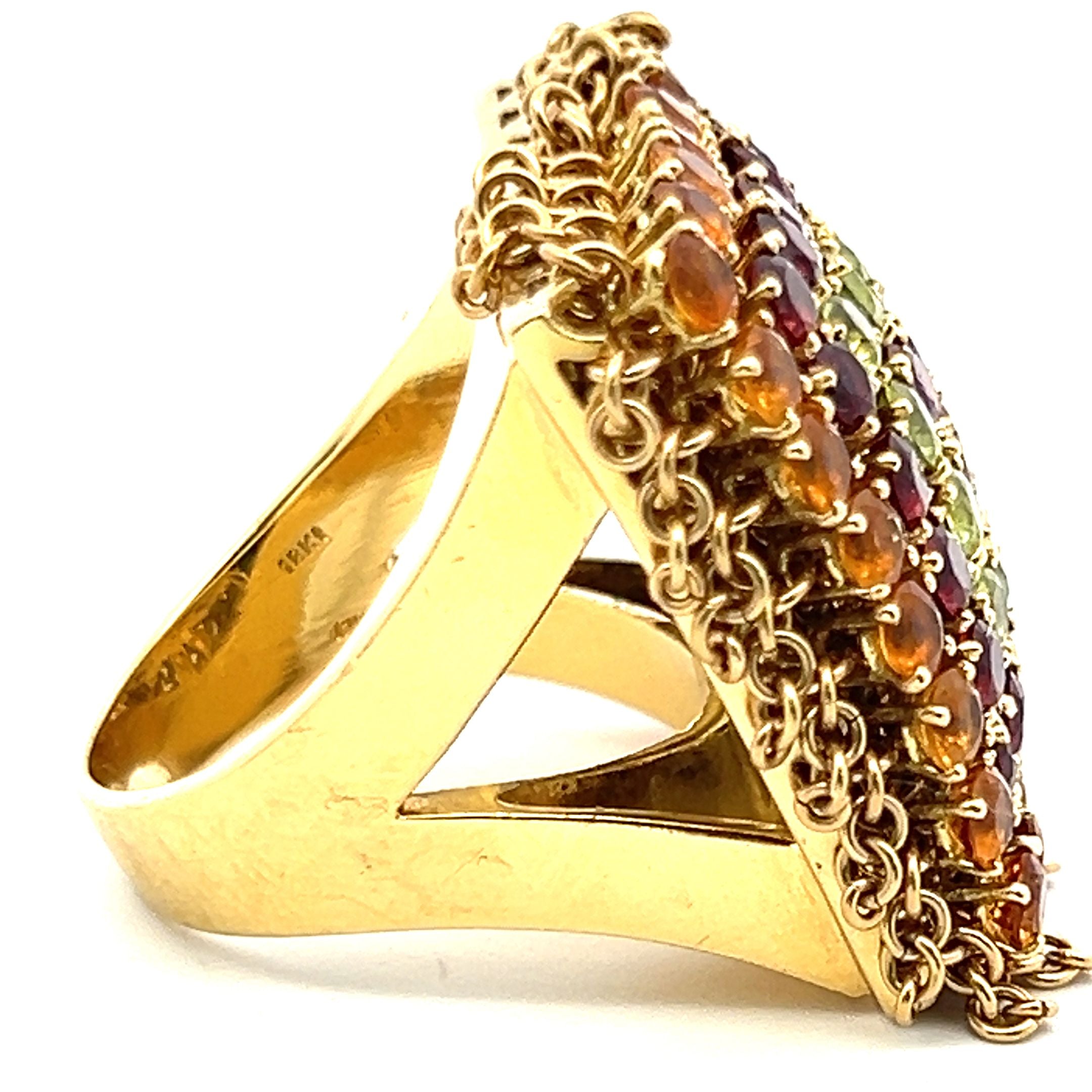 2.80 Carat Citrine & 2.00 Carat Garnet & 1.20 Carat Peridot 18K Yellow Gold Cocktail Ring - Elegant Statement Jewelry for Parties, Weddings & Special Occasions