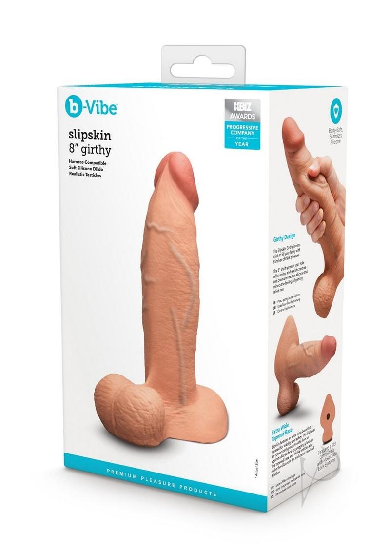 B Vibe Slipskin Realistic Silicone Girthy Dildo 8 Inch - Caramel Color, Body-Safe Adult Toy for Couples & Solo Play - Perfect for Sensual Exploration & Intimate Pleasure