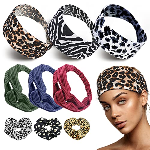 9 Pack Vintage Headbands for Women - Elastic Knotted Hair Bands & Turban Headwraps - Fashion Accessories for Yoga, Workout, Running & Everyday Wear - Floral Design
