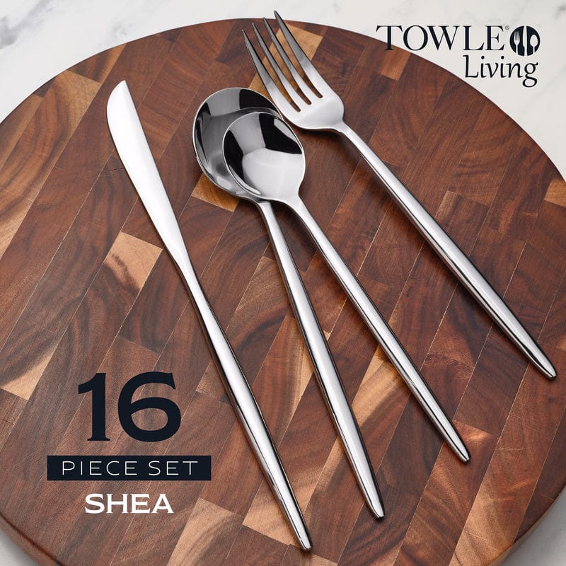 Premium Shea Forged 16-Piece Stainless Steel Flatware Set - Service for 4 - Elegant Dinnerware for Formal Dining, Wedding Gifts & Home Entertaining