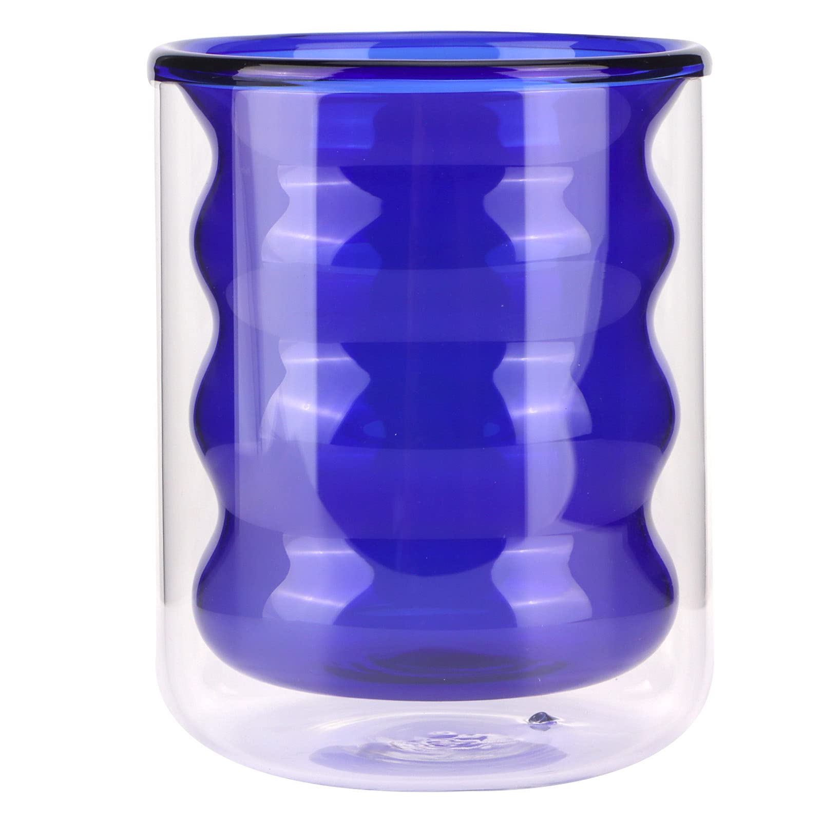 200ml Double Wall Insulated Glass Coffee Mug - Transparent Whiskey Tumbler, Durable & Stylish (Blue) - Perfect for Hot/Cold Drinks, Office, Home, or Gifts