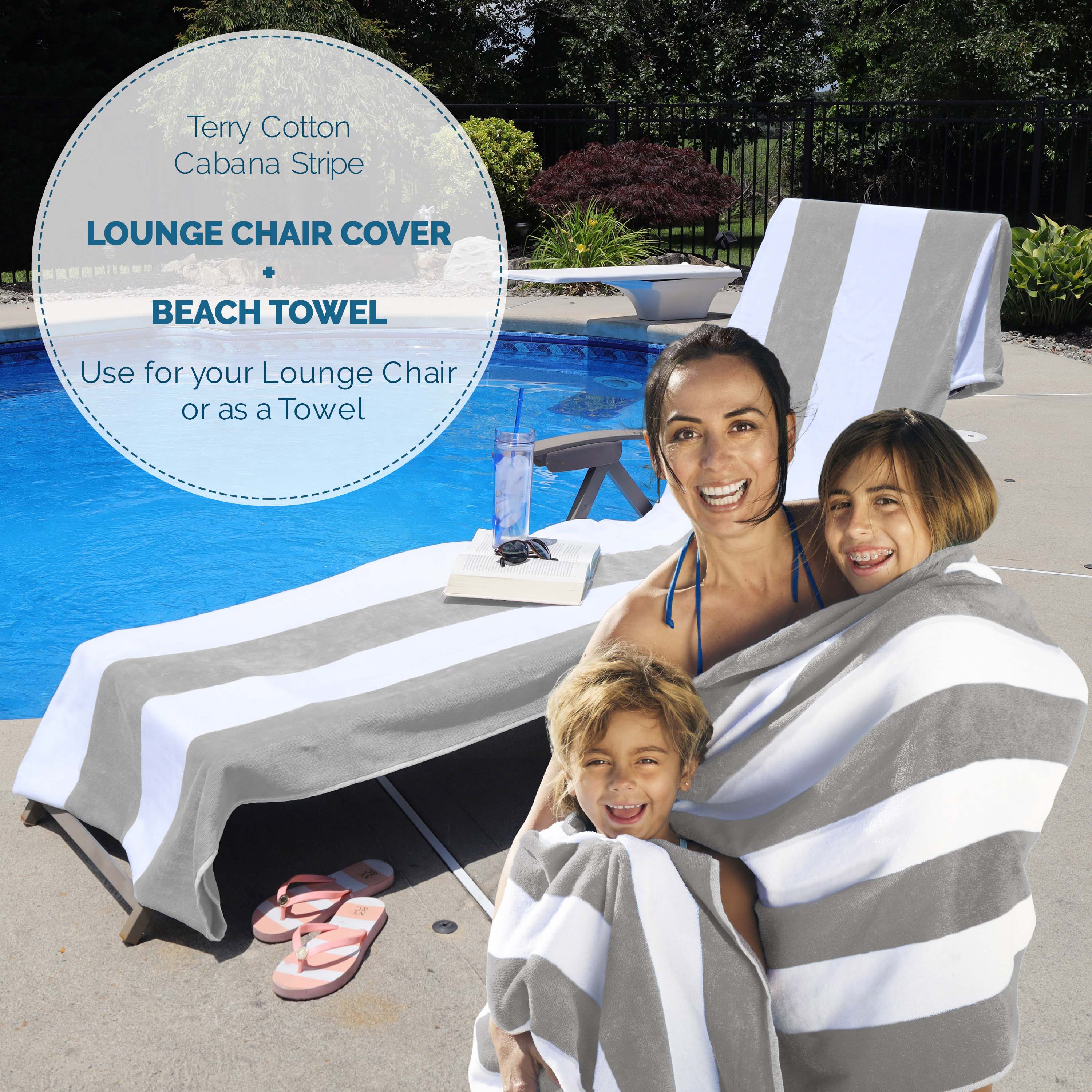 Premium Cabana Striped Cotton Beach Towel & Chaise Lounge Cover - Soft, Absorbent, UV Protection - Perfect for Poolside, Beach Vacations & Outdoor Relaxation