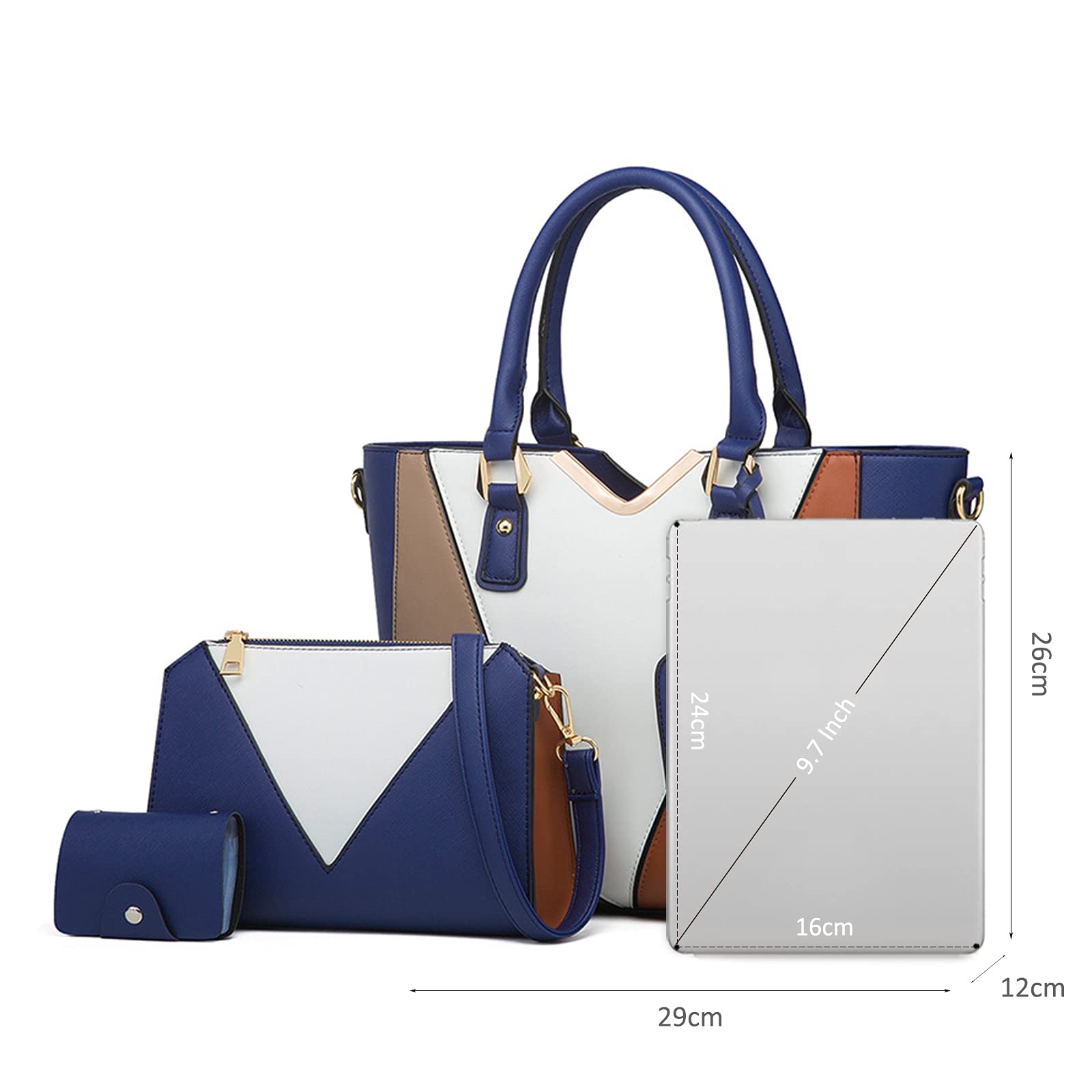 NICOLE & DORIS Women's 4-in-1 Handbag Set - Fashion Color Block Shoulder Bag, Large Tote, Crossbody Bag & Clutch Purse for Work, Travel & Daily Use | Stylish & Functional Women's Accessories