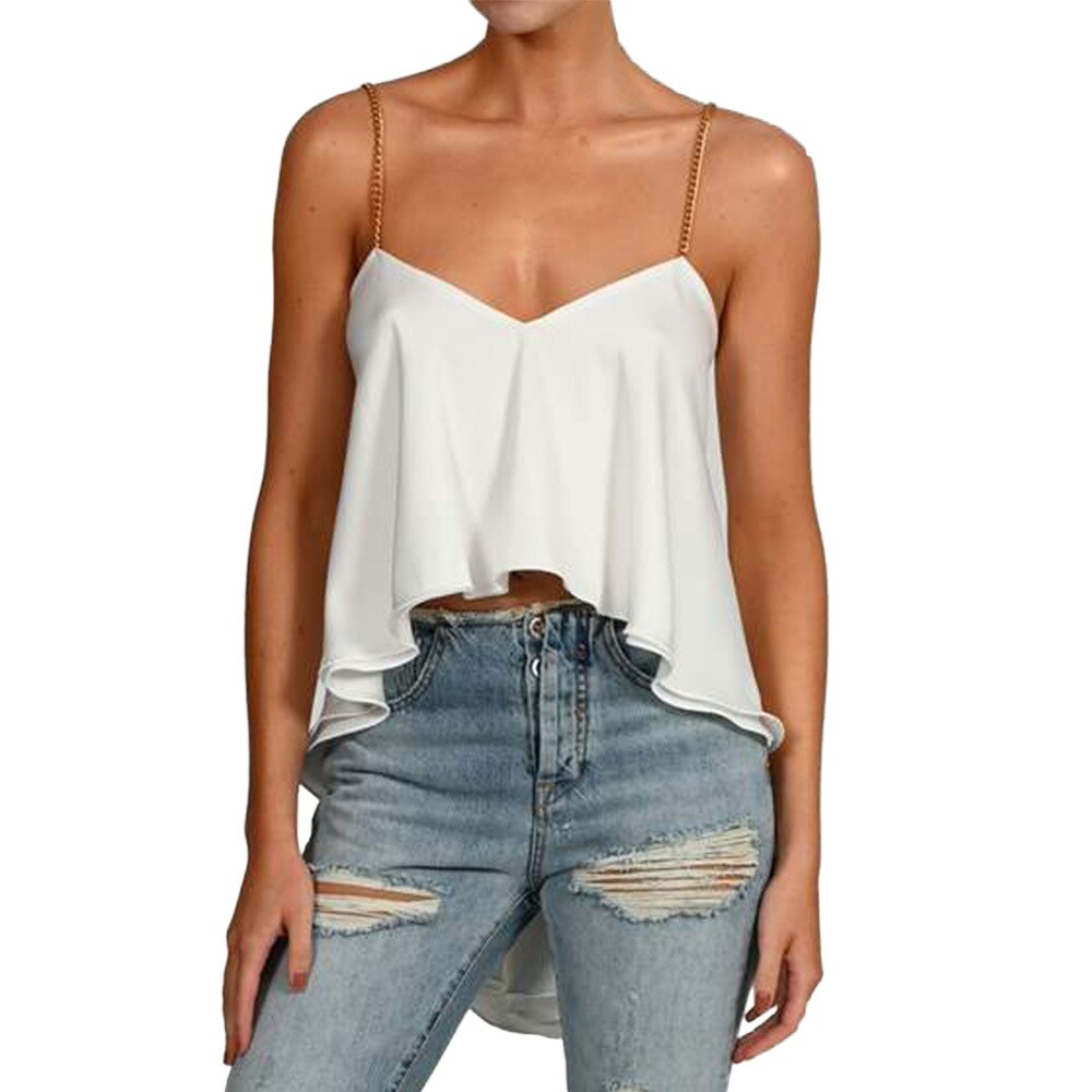 Lovevop Women's Sexy Crop Top - Double Layered Stretchy Satin Blouse with Diamante & Ruffle Details, Backless Summer Shirt for Club, Party, Date Night and Beach Outfits