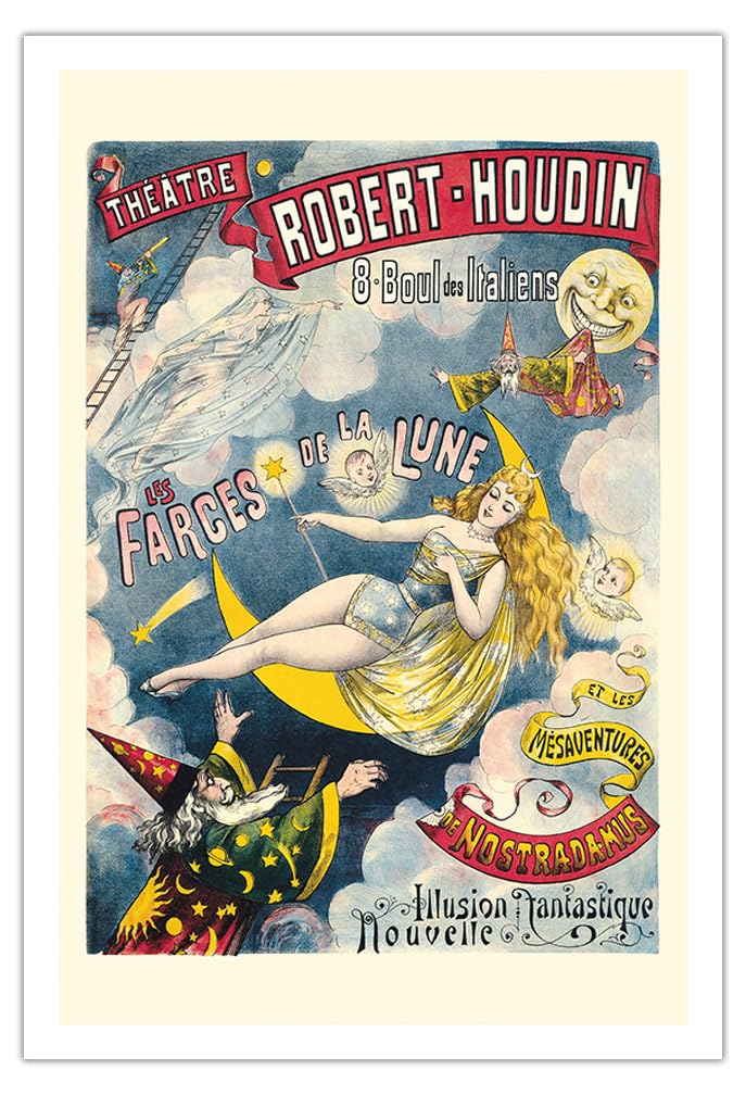 Vintage Magic Poster - Farces of the Moon & Nostradamus Misadventures - Theatre Robert-Houdin c.1891 - Fine Art Matte Paper Print Unframed 30x44in - Perfect for Magic Show Decor, Theater Lobby Display, Vintage Home Decor
