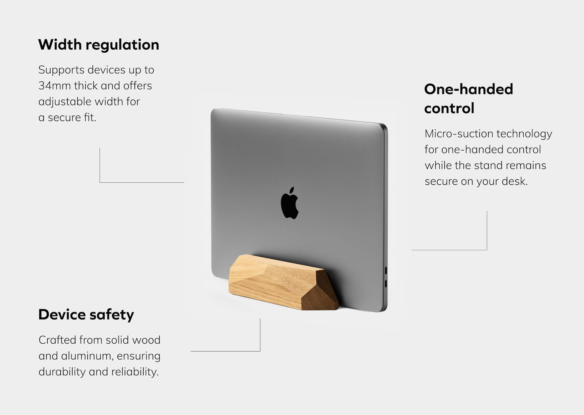 Premium Oak Wood Vertical Laptop Stand - Adjustable Wooden Desktop Dock for MacBook Pro/Air, iPad & All Laptops | Handcrafted Computer Holder | Perfect for Home Office, Workspace & Minimalist Desk Setup