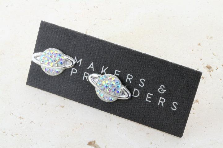 Saturn Stud Earrings in Silver & Multi-Colored - Perfect for Everyday Wear & Special Occasions