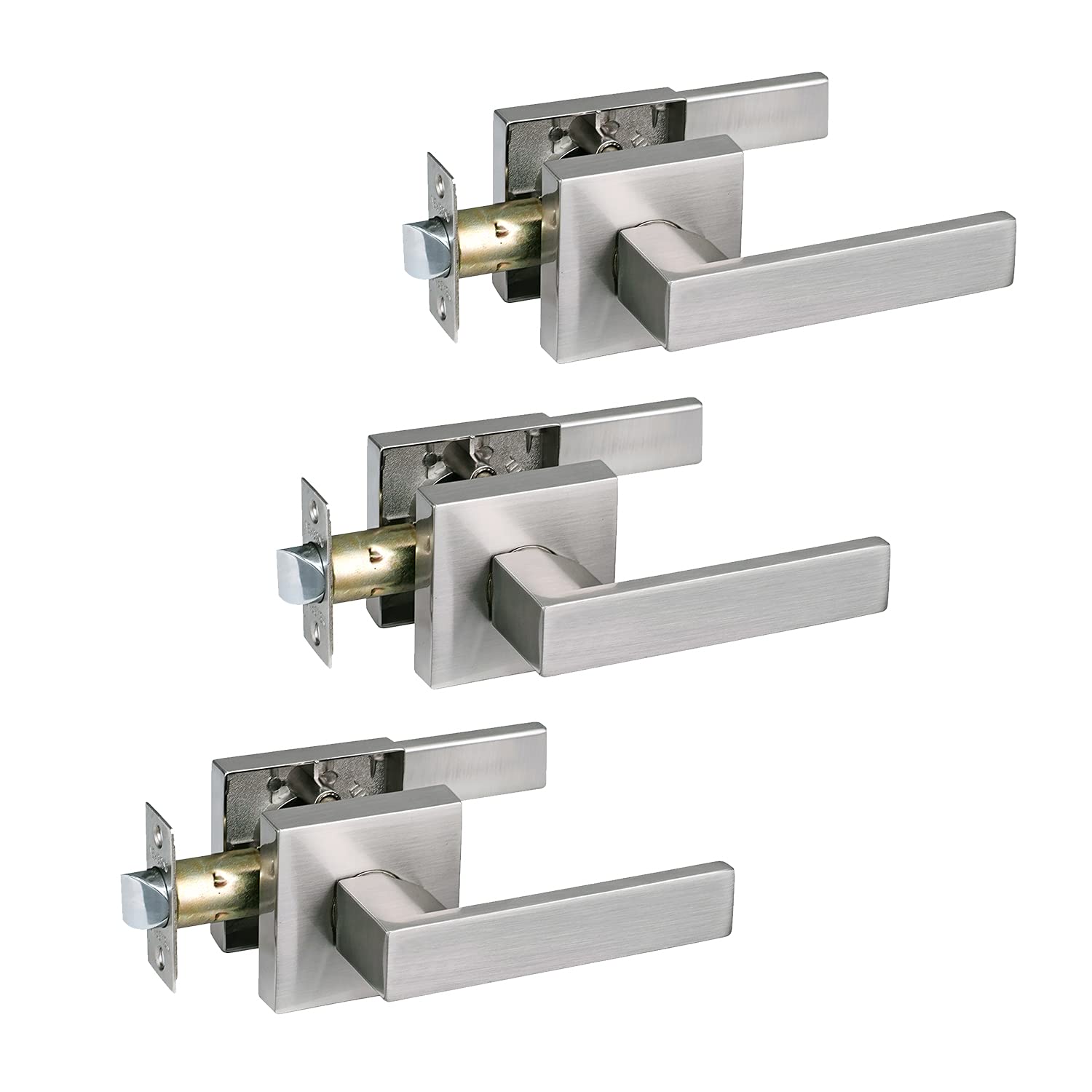 Heavy Duty Hall Closet Lever Handle Lock - Satin Nickel Finish Passage Door Lock - Secure Entry for Bedrooms, Bathrooms & Interior Doors