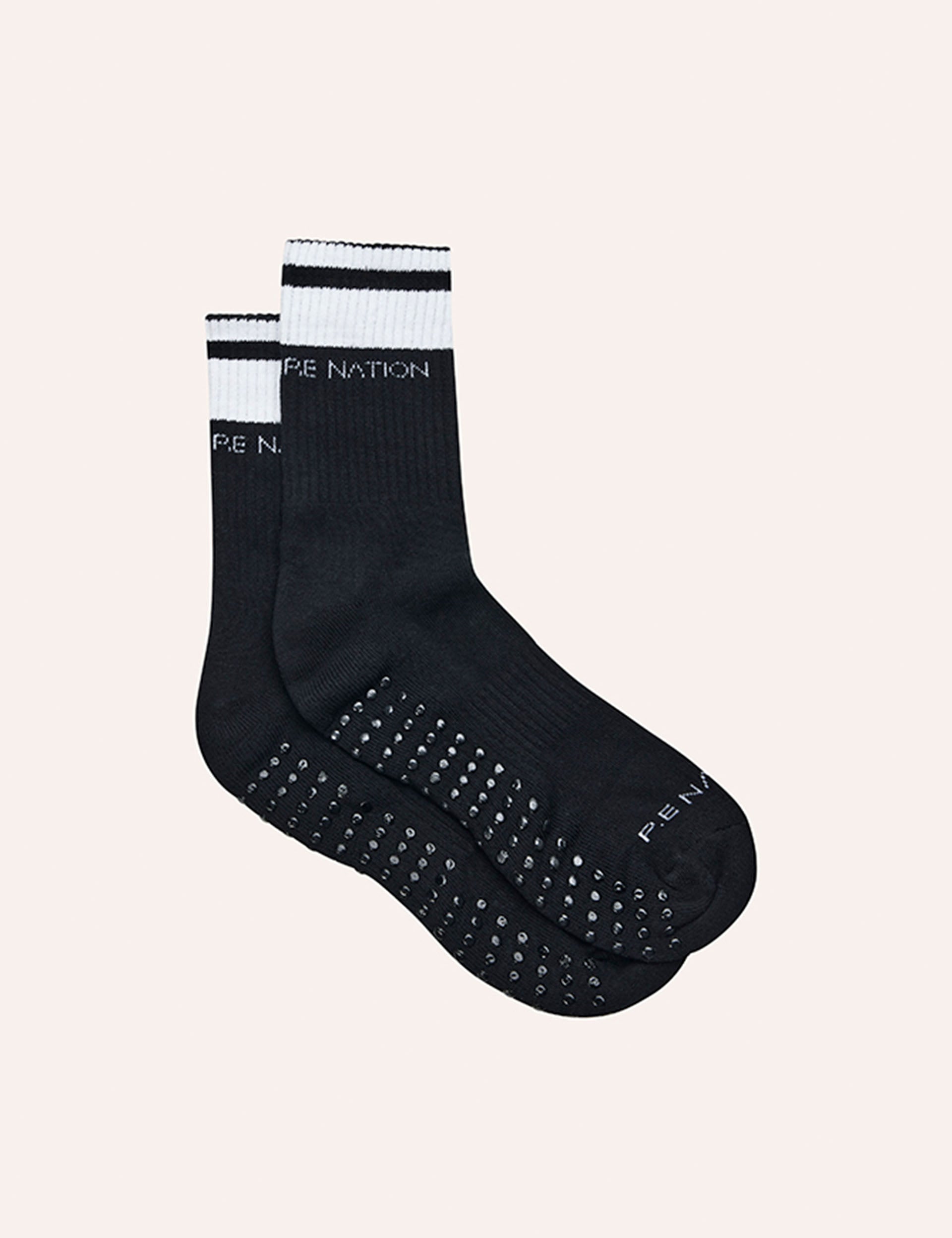 Homage Grip Crew Socks - Black Non-Slip Athletic Socks for Running, Basketball & Workout - Comfortable Sports Socks for Men & Women