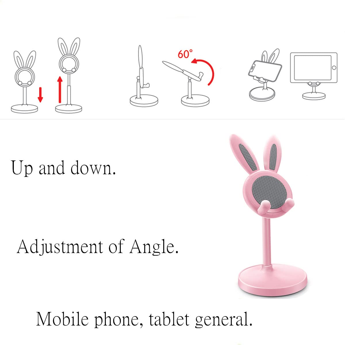 Cute Bunny Phone Stand Holder for iPhone, iPad, Tablets & Nintendo Switch - Kawaii Pink Bunny Phone Dock for Desk, Car & Home Decor - Perfect Gift for Girls & Women