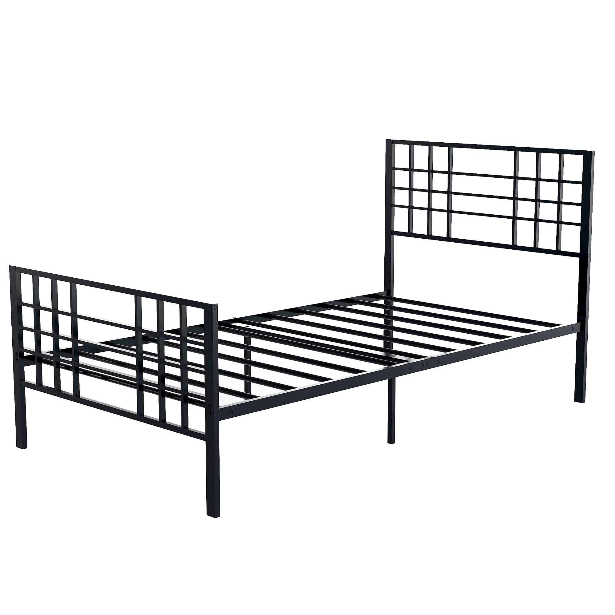 Metal Platform Bed Frame with Headboard & Footboard - Twin Size Mattress Base, Sturdy Iron-Art Design for Bedroom, Dorm, Kids Room | Black Steel Finish | Space-Saving & Easy Assembly | Perfect for Small Spaces & Teen Bedrooms