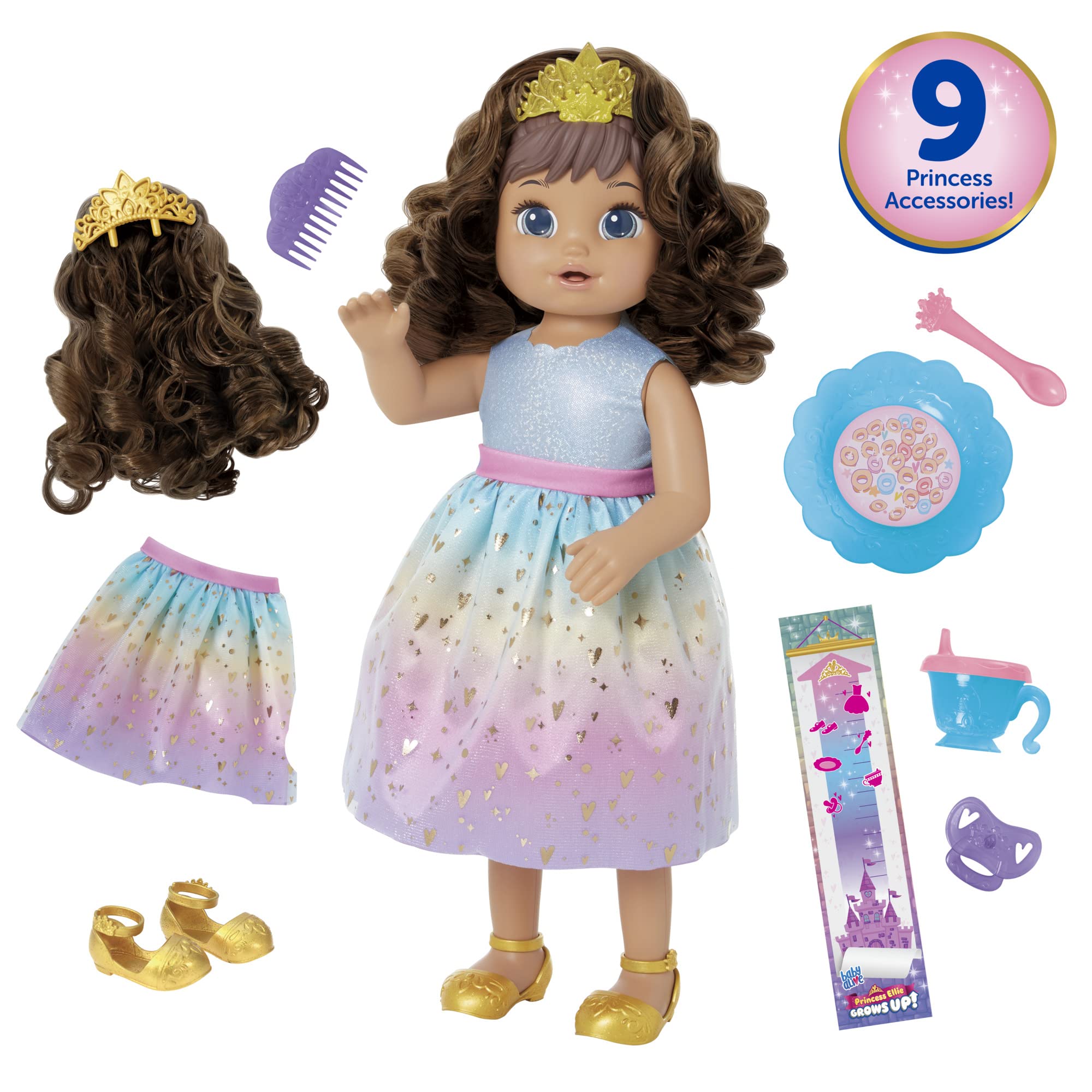 Baby Alive Princess Ellie Grows Up! Interactive Doll with Brown Hair & Accessories - 18