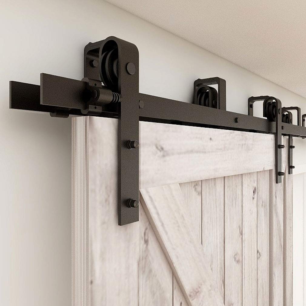 TSMST 12ft Heavy Duty Bypass Sliding Barn Door Hardware Kit - Low Ceiling Double Track for 72