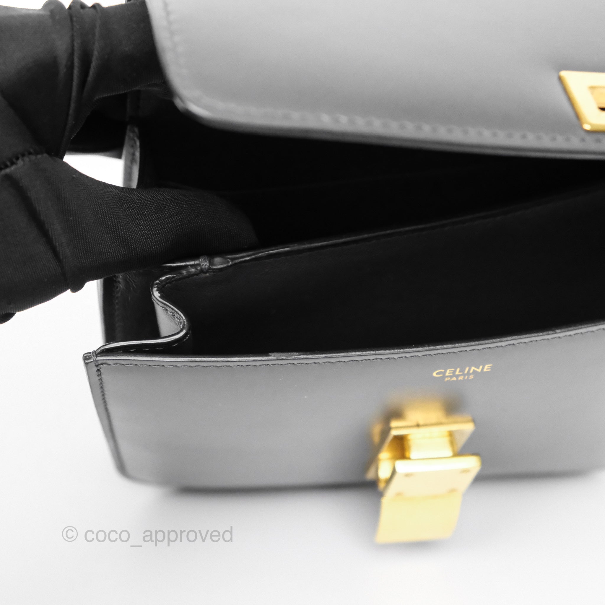 Celine Teen Classic Box Flap Bag in Dark Grey Box Calfskin Leather - Perfect for Work, Travel & Everyday Luxury