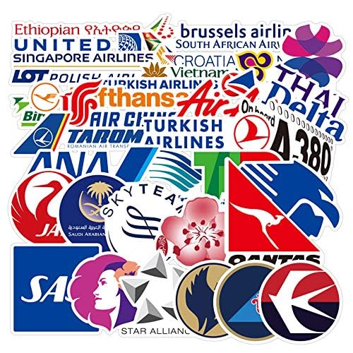 55 Pcs Airline Logo Stickers - Waterproof Vinyl Decals for Water Bottles, Laptops, Luggage, Cars & Bikes - Perfect for Travel Enthusiasts & Aviation Lovers (Great for DIY Projects, Scrapbooking & Personalizing Belongings)