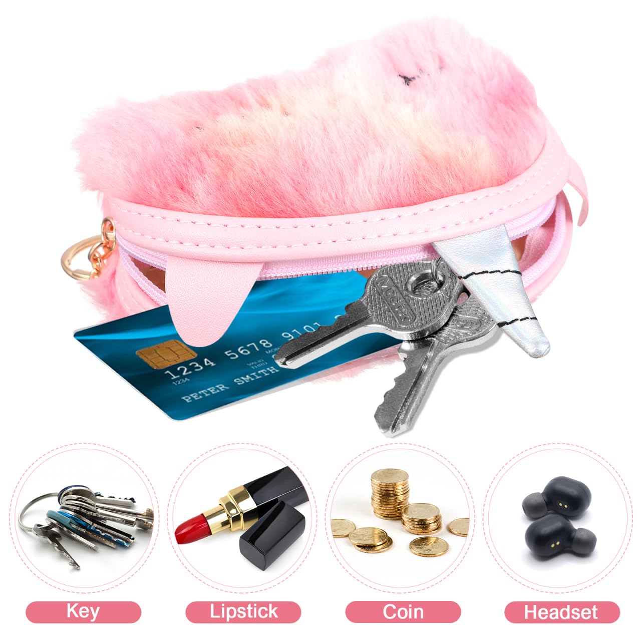 Unicorn Plush Coin Purse for Girls & Women - 2 Pack Small Cartoon Zipper Wallets - Perfect for School, Parties & Gift Giving