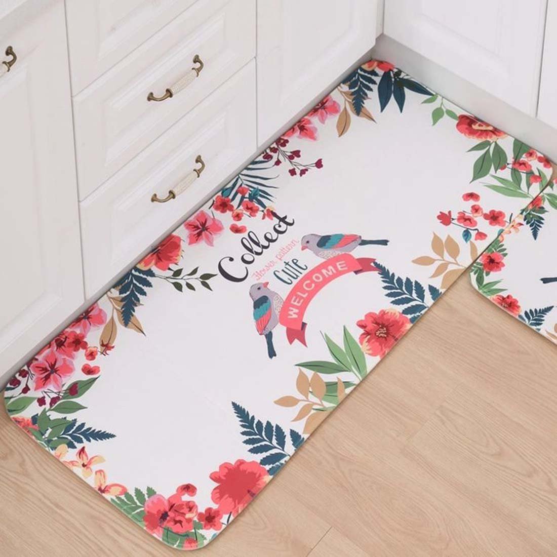 Non-Slip Kitchen Mats and Rugs - Tropical Floral Bird Design Indoor Floor Mat, Low Profile Absorbent Runner for Home, Bathroom, Bedroom - Perfect for High-Traffic Areas and Wet Floors