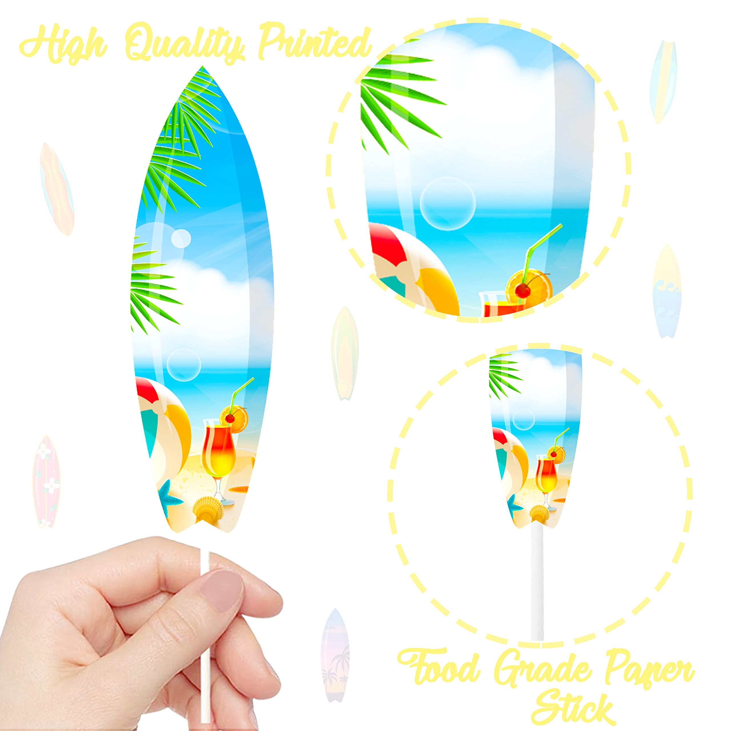 36pcs Surfboard Cupcake Toppers - Summer Beach Party Decorations for Pool Birthday, Baby Shower & Hawaii Themed Events - Perfect for Summer Celebrations, Beach Weddings and Tropical Themed Desserts