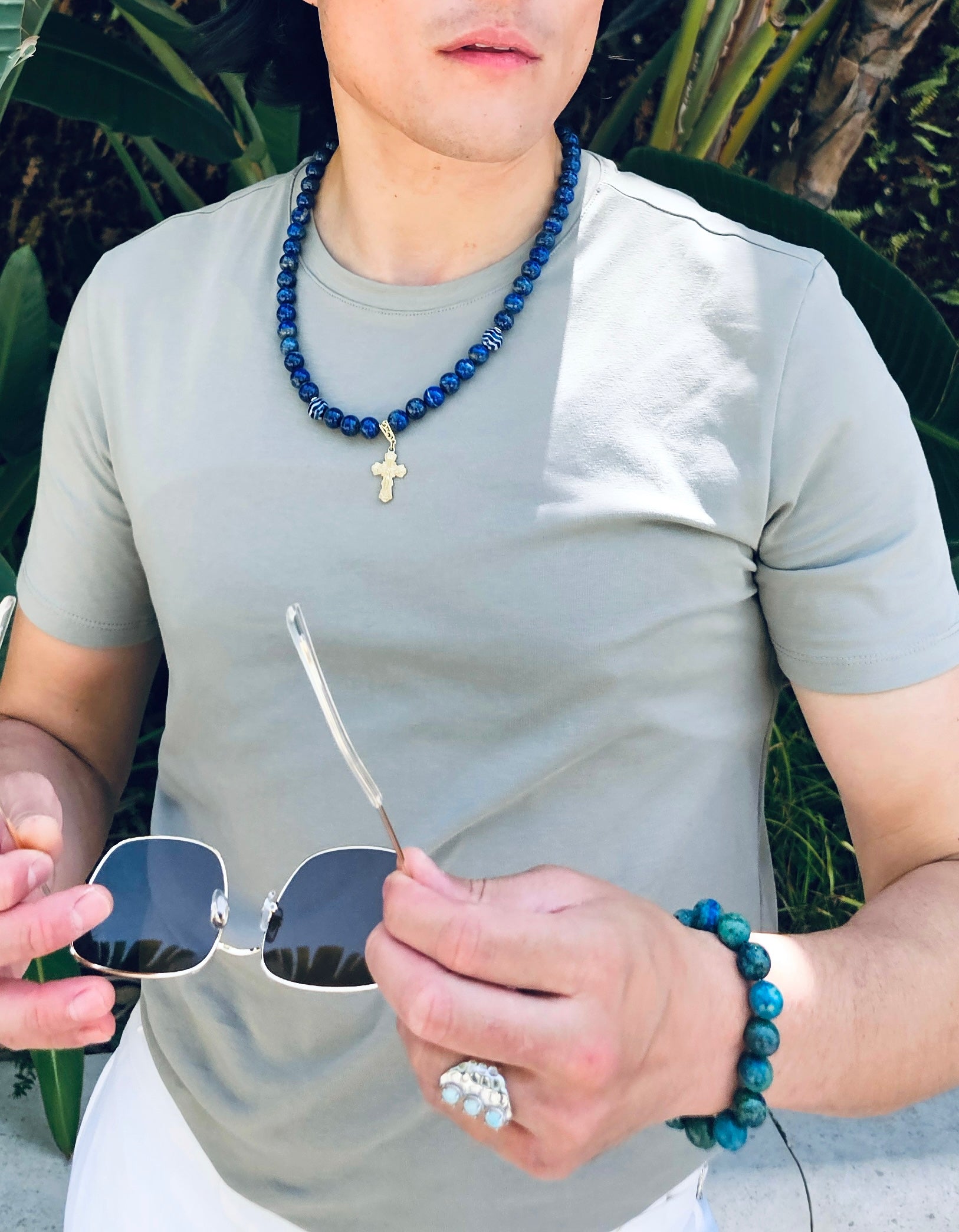 Lapis Lazuli Cross Pendant Necklace for Men - Stainless Steel Chain, Religious Jewelry Gift for Baptism, Confirmation & Everyday Wear