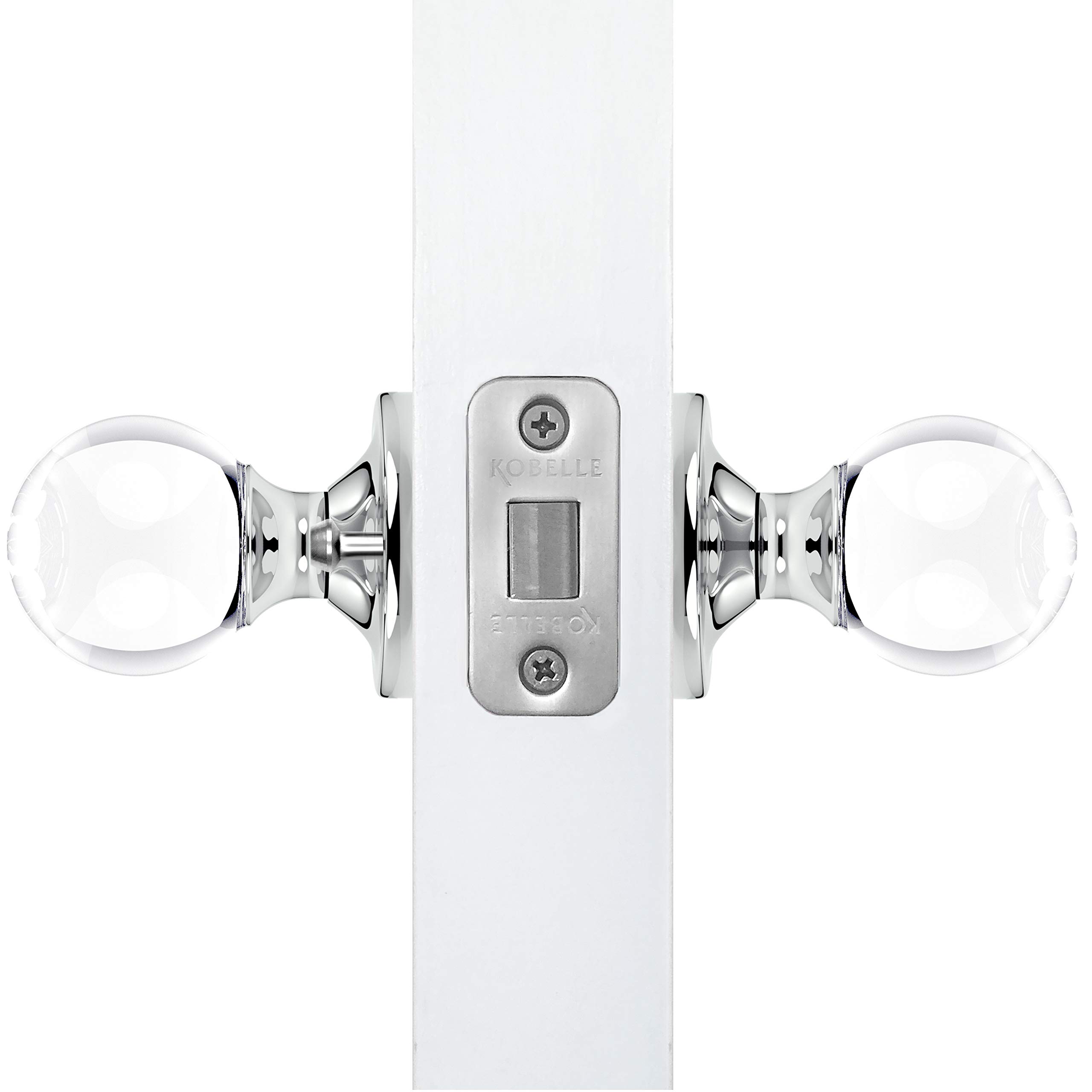 (5 Pack) Chrome Privacy Round Ball Crystal Door Knobs with Rosette - Perfect for Bedroom, Bathroom & Closet Doors