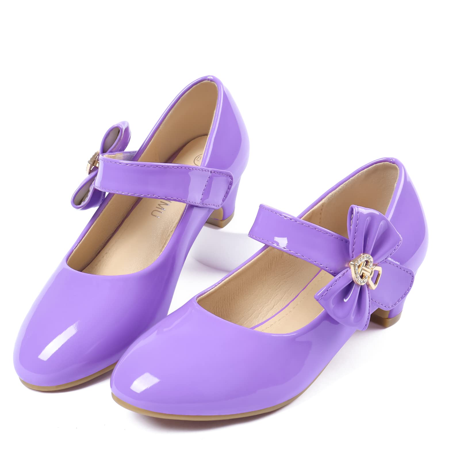 ADAMUMU Girls Low Heel Dress Shoes - PU Leather Wedding Party Shoes for Little & Big Kids - Perfect for Flower Girls, Pageants & Special Occasions