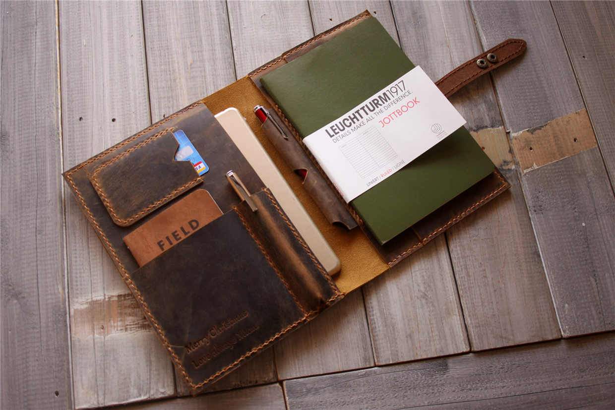 Premium Men's Leather Notebook Portfolio - Professional Business Organizer for Meetings, Office & Travel