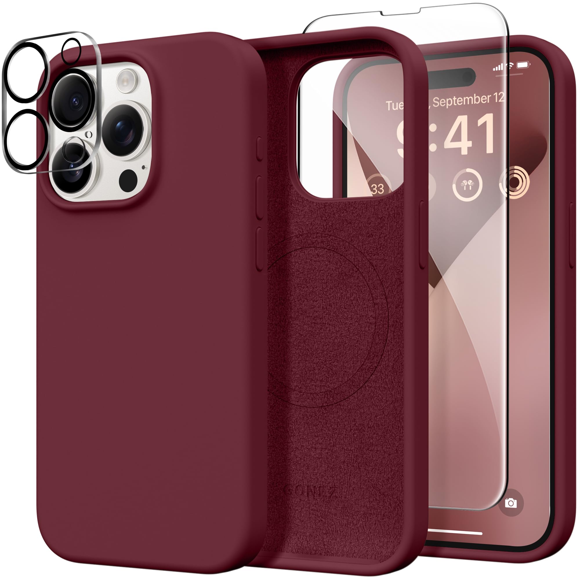 Premium Liquid Silicone iPhone 15 Pro Max Case with MagSafe Compatibility - Shockproof Phone Cover with Camera Protector & Screen Protector, Anti-Scratch Microfiber Lining (Maroon) - Perfect for Outdoor Adventures, Daily Protection & Wireless Charging
