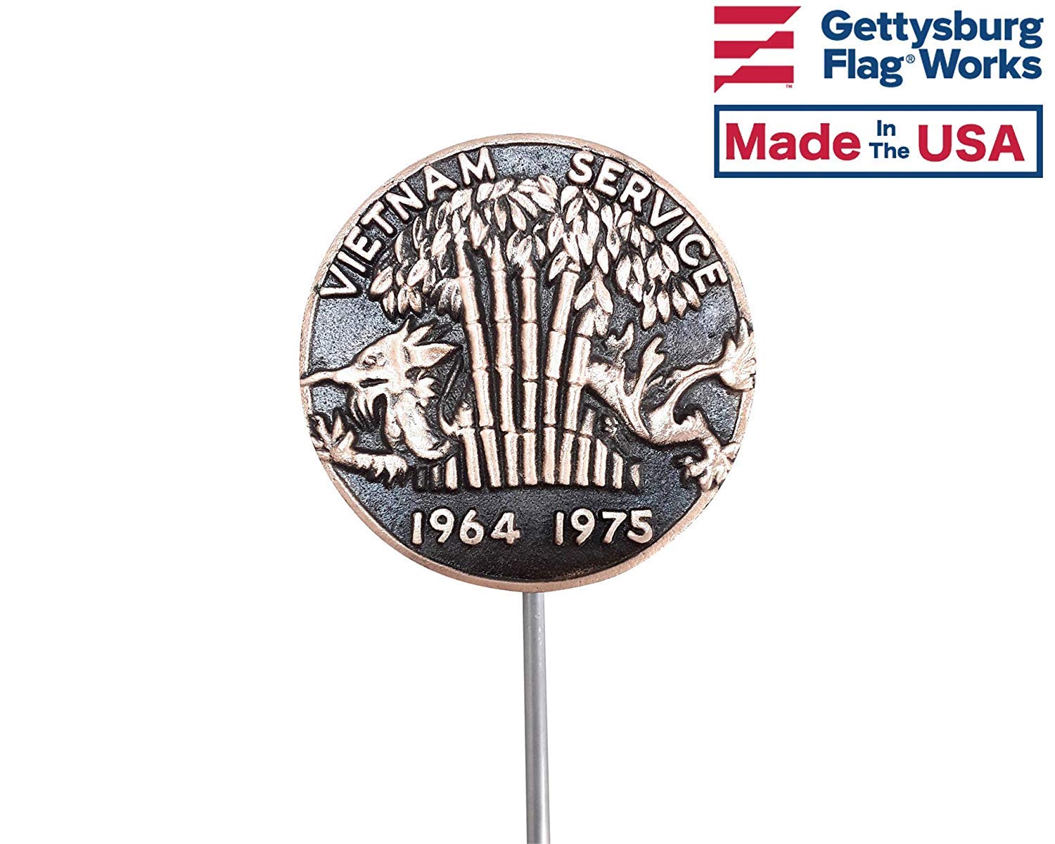 Vietnam War Veteran Bronze Grave Marker with Bamboo Texture - USA Made Cemetery Memorial Flag Holder for Fallen Heroes - Perfect for Military Cemeteries, Memorial Gardens & Veterans' Gravesites