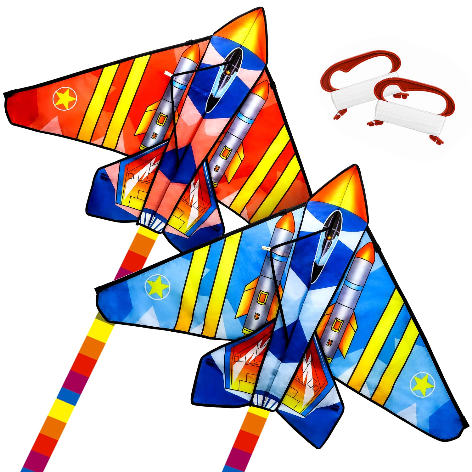 TOY Life 2 Pack Easy Fly Airplane Kites for Kids & Adults - Outdoor Beach Toys for Boys & Girls Ages 3-12 - Large Durable Kites for Family Fun, Park Games & Summer Activities