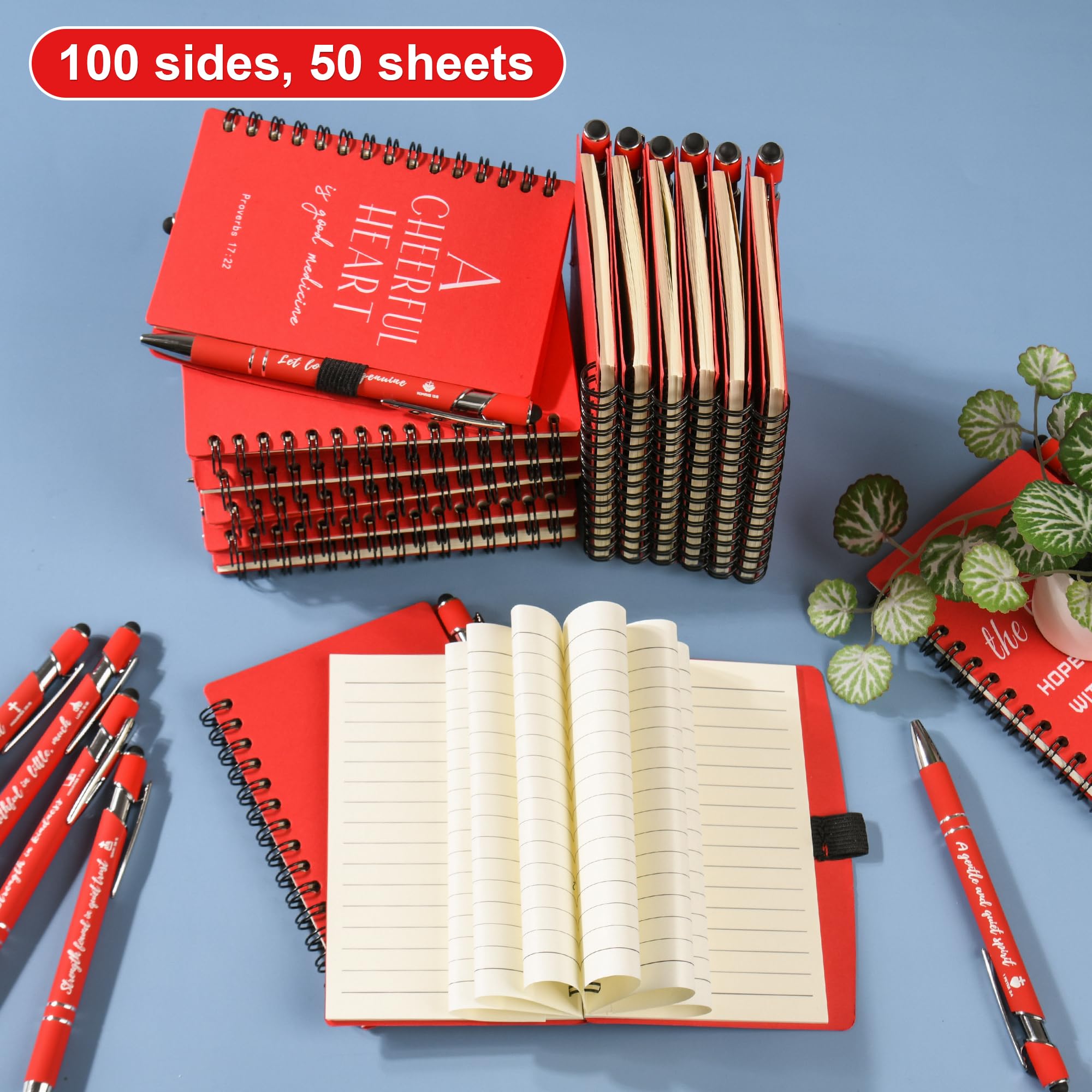 INSADA Christian Prayer Journal Spiral Notebook Set - 30 Pack Red Small Notepads (4.13”x5.43”) with Pens - Perfect for Bible Study, Church Groups & Mother's Day Gifts | Inspirational Writing, Scripture Reflection & Daily Devotion