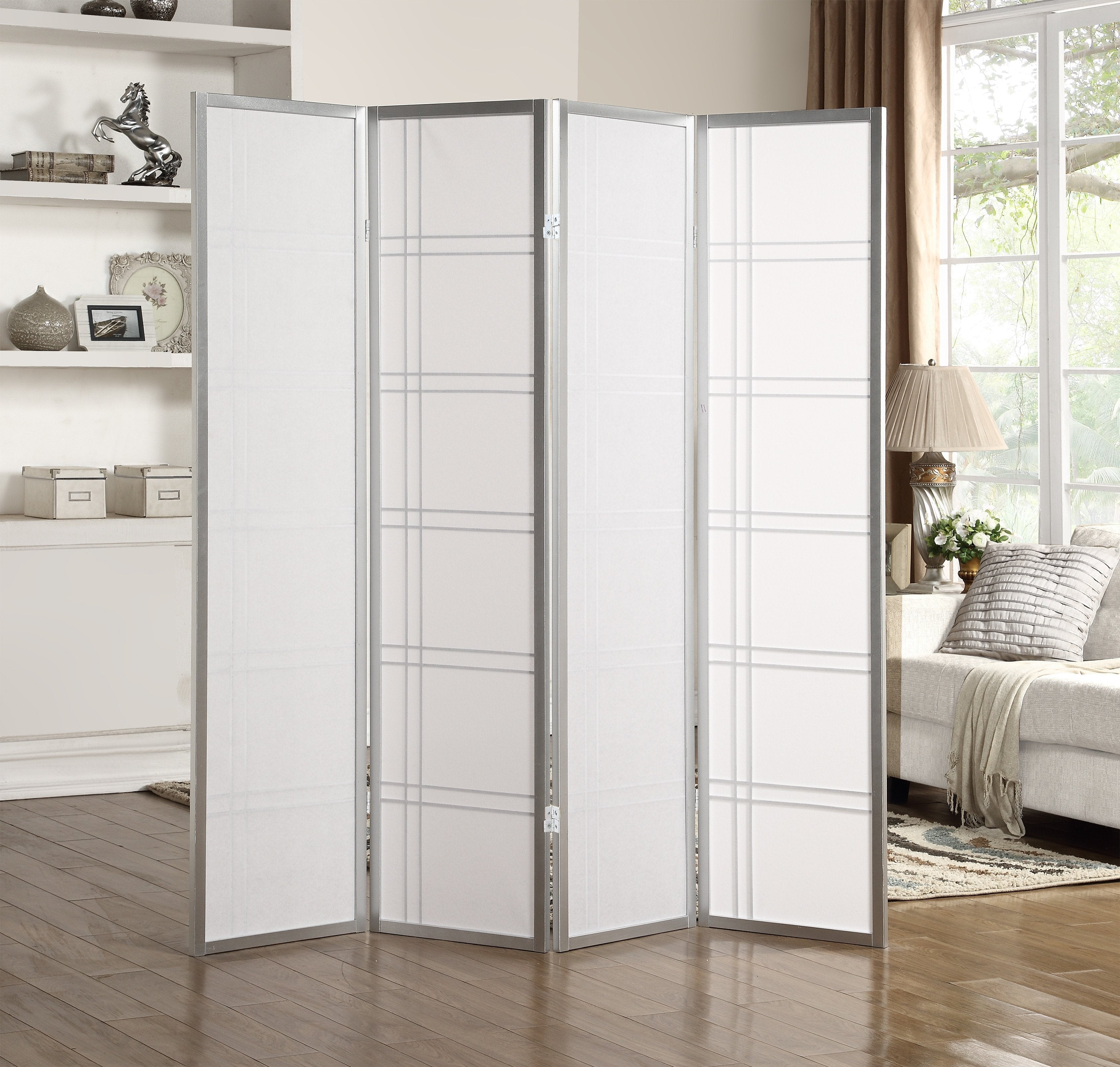 Roundhill Furniture Seto 4-Panel Wooden Room Divider Screen - Handcrafted Asian Style Folding Privacy Partition for Home, Office & Bedroom Decor