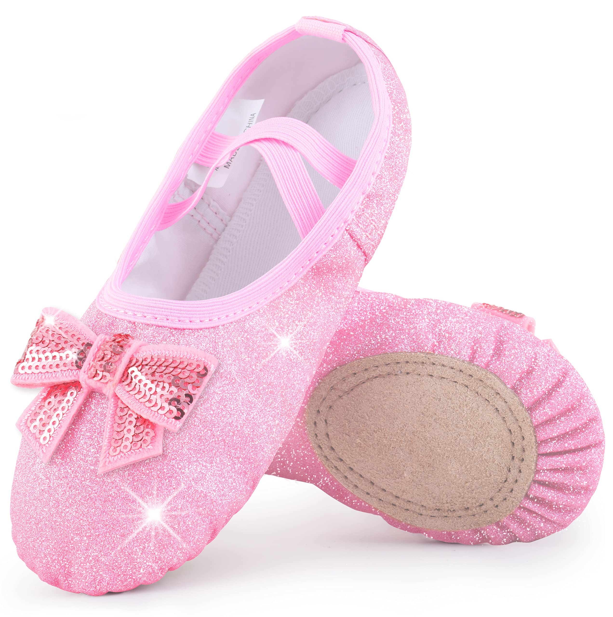 WYHDY Split-Sole Ballet Dance Shoes with Glitter for Girls & Toddlers - Comfortable Ballet Flats for Dance Class, Recital & Performance