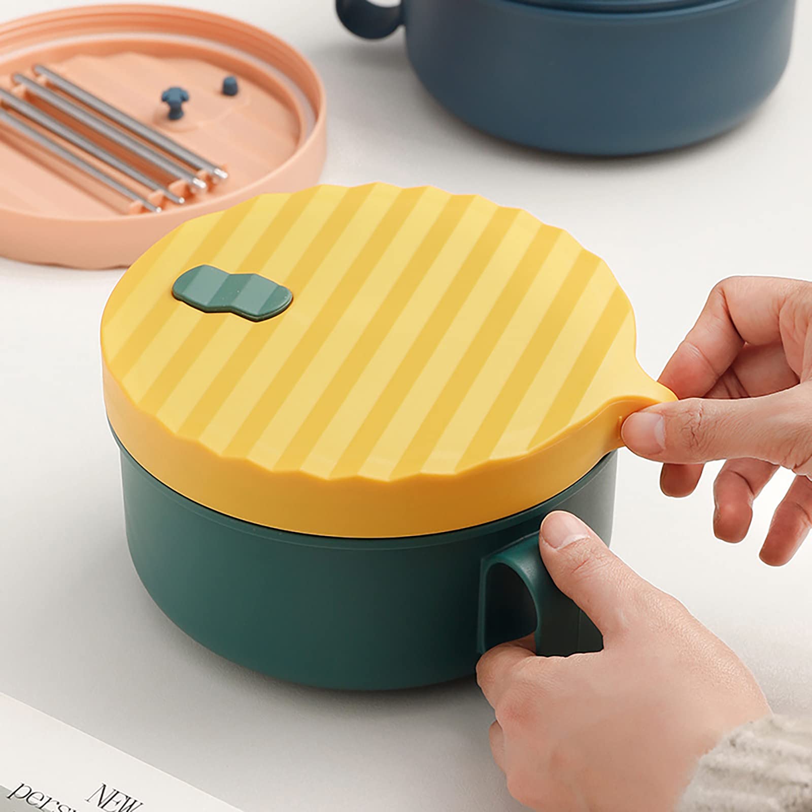 Microwave Safe Ramen Noodle Bowl with Lid & Chopsticks - BPA-Free, Dishwasher Safe, Easy Grip Handles - Perfect for Home, Office, College Dorm (Yellow & Green) - Quick Meals, Instant Noodles, Soup & Snacks