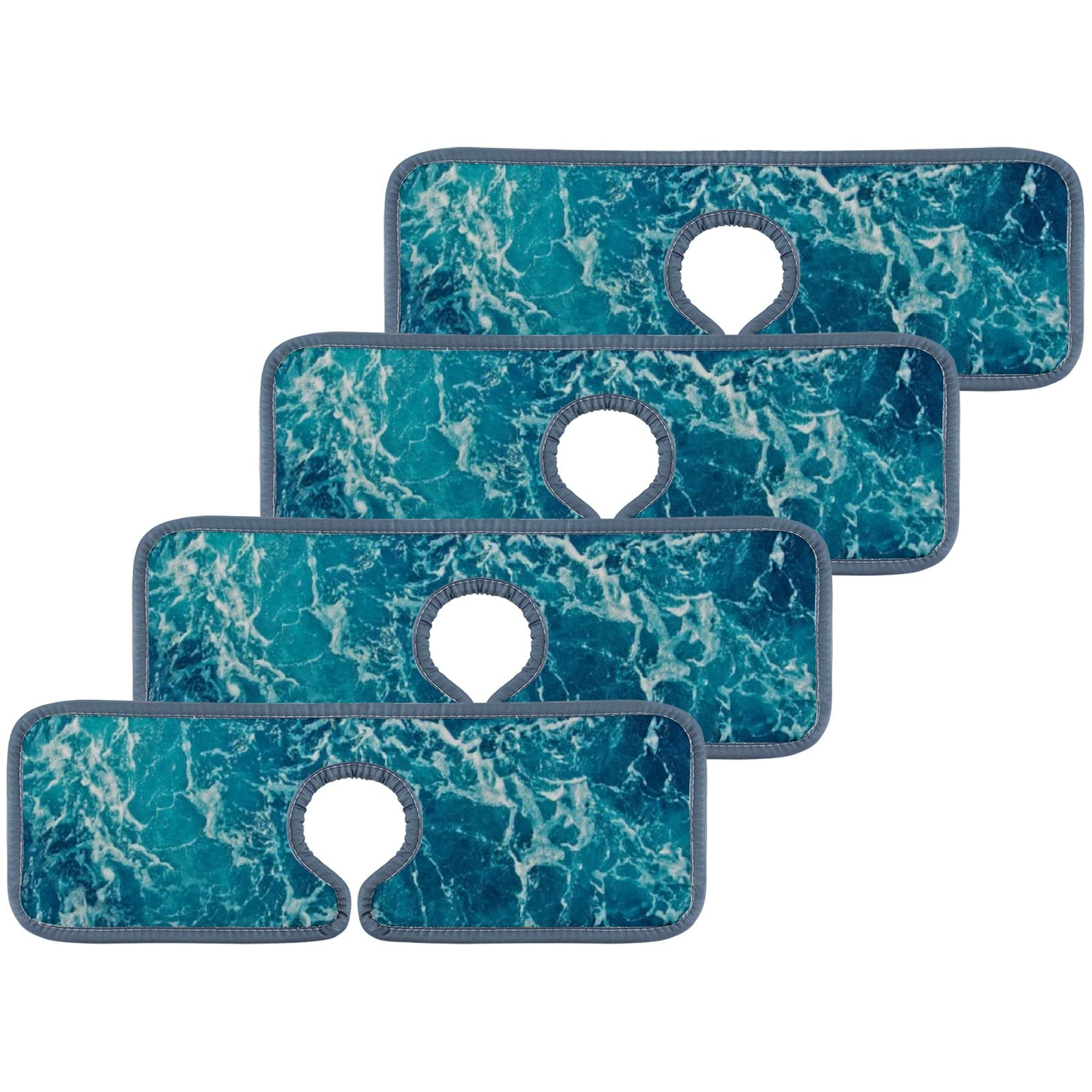 Blue Sea Water Surface Splash Guard - 3 Pack Absorbent Sink Faucet Mats for Kitchen & Bathroom Countertops | Non-Slip Tap Protector Pads | Prevents Water Stains & Splashes | Ideal for RV, Home, and Office Use