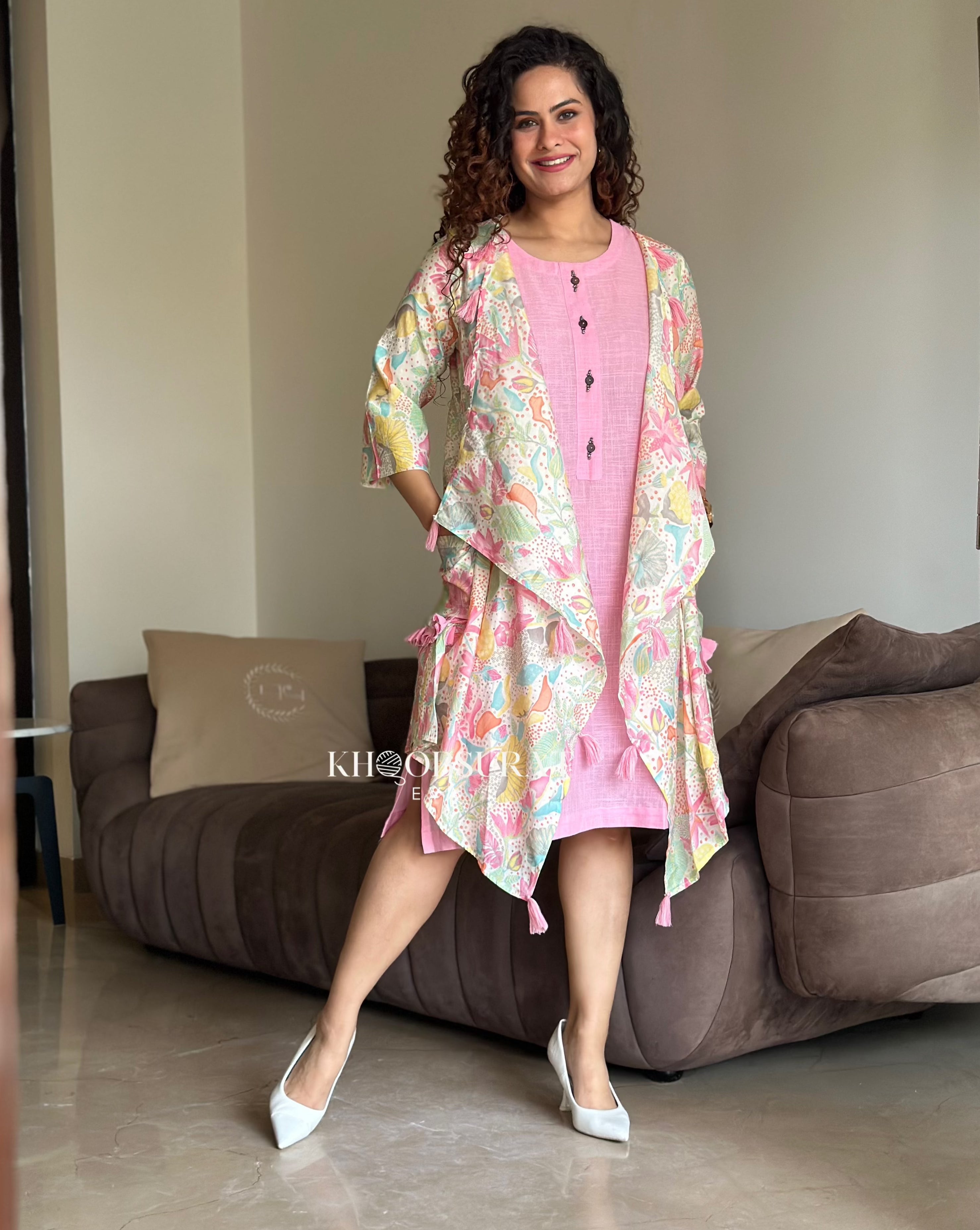 Shein Women's Printed Pink Jacket Dress - Casual Spring Outfit for Streetwear & Date Night