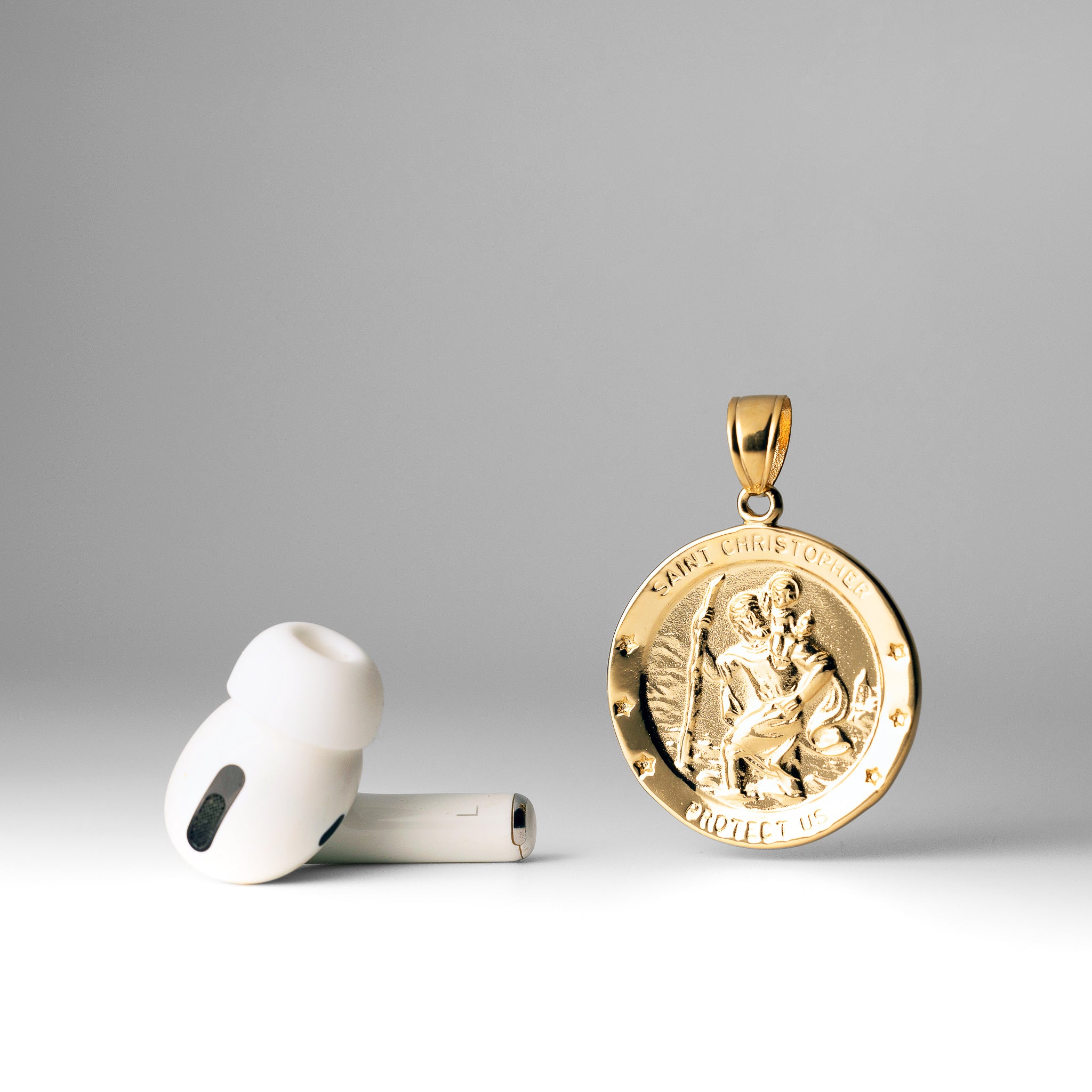 Gold Extra Large Saint Christopher Medal Pendant Model M1487 - Religious Jewelry for Men & Women, Travel Protection Charm, Catholic Gift for Baptism, First Communion & Confirmation