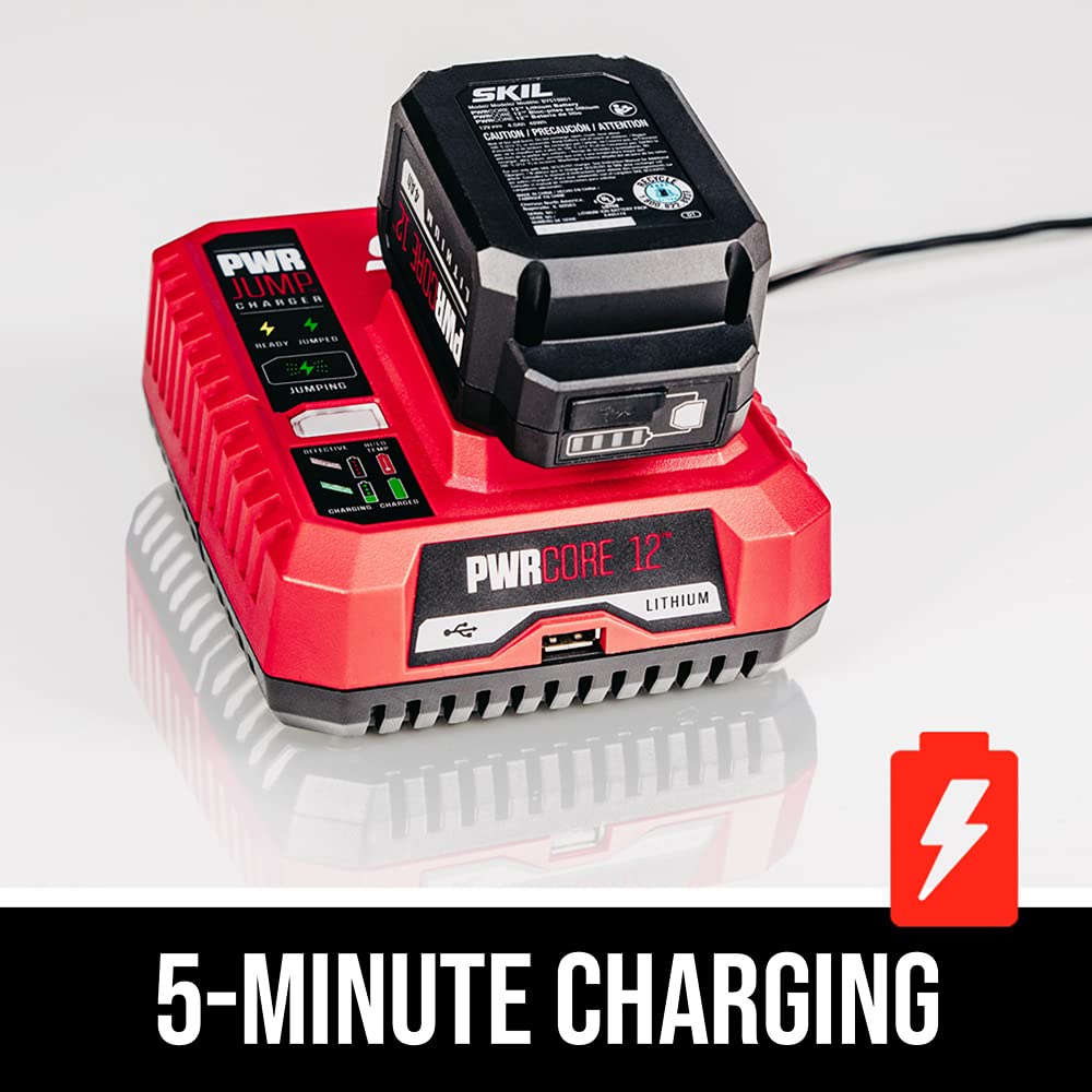 SKIL PWR CORE 12 Brushless 6-Tool Combo Kit with 4.0Ah & 2.0Ah Lithium Batteries & PWRJump Charger (CB7434-21) - Perfect for DIY Projects, Home Renovations, and Professional Construction Work