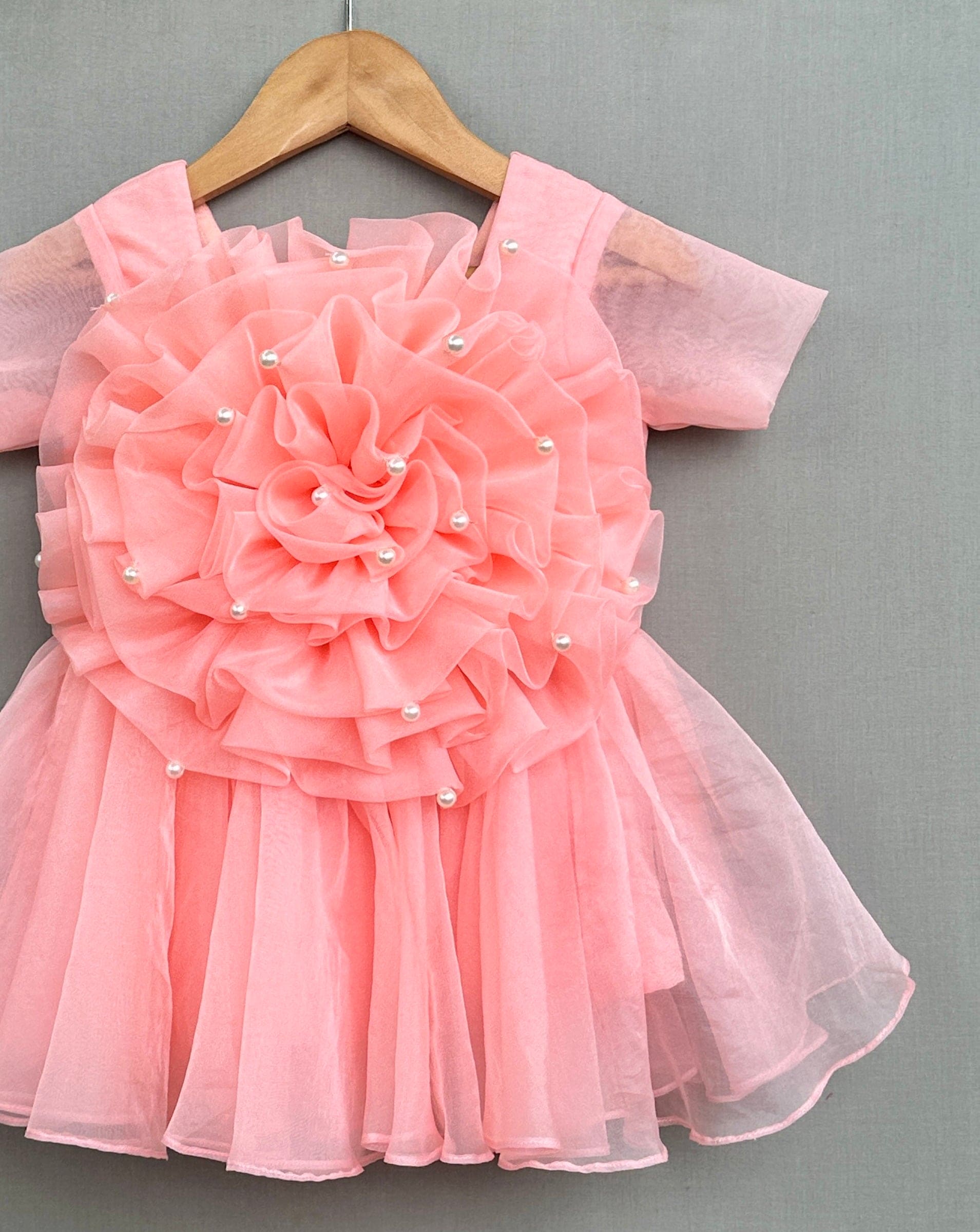 Pre Order: Blossom Ruffle Tulle Dress in Peach - Elegant Floral Party Gown for Weddings, Prom & Special Occasions
