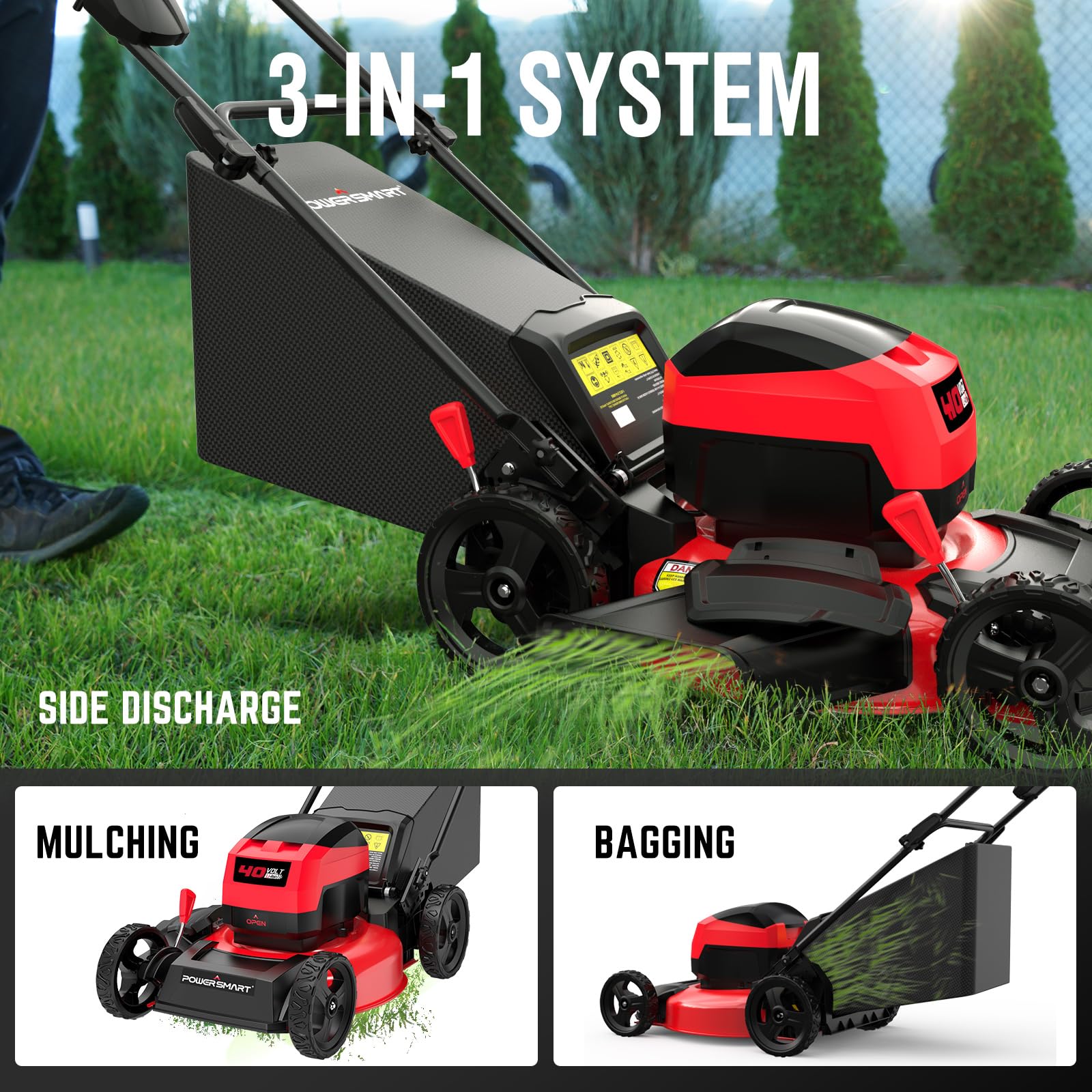 PowerSmart 40V 17-Inch Cordless Lawn Mower with 4.0Ah Battery & 40V Cordless Leaf Blower Combo Set - Perfect for Effortless Lawn Care and Yard Maintenance