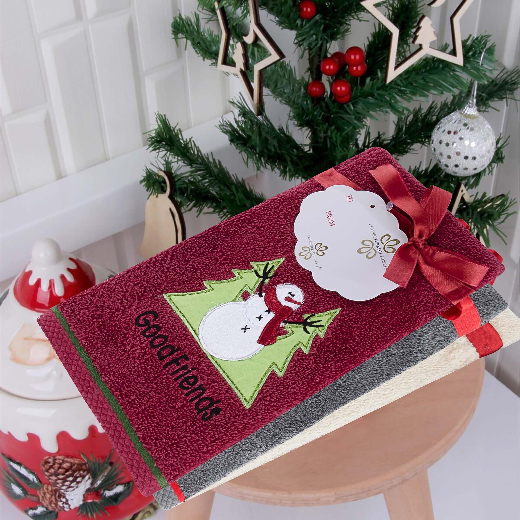 6-Piece Classic Turkish Christmas Towel Set - Embroidered Holiday Finger Hand Towels, Combed Cotton Kitchen Towels for Festive Decor & Gift Giving | Perfect for Holiday Parties, Hostess Gifts & Cozy Home Decor