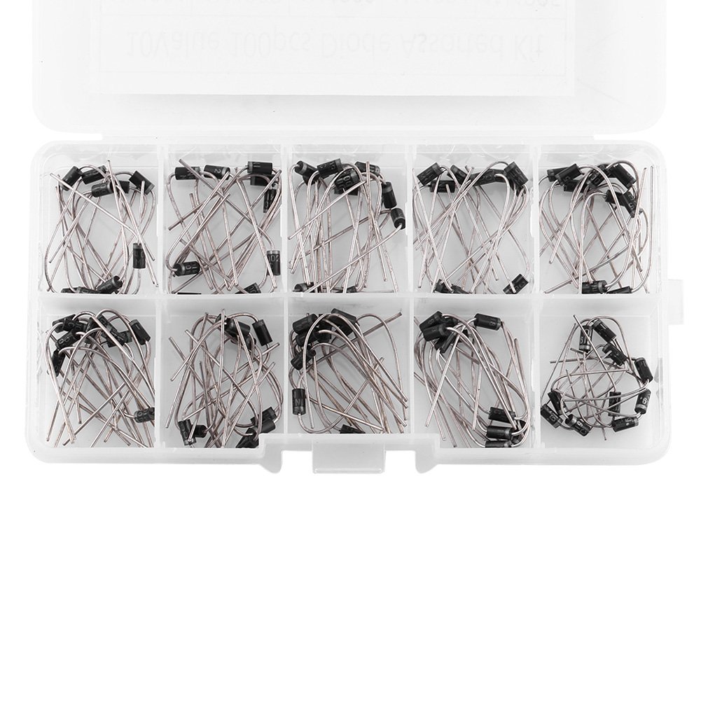 100 Pcs Diode Forward Voltage Drop Rectifying Diodes - Transparent Storage Box for Electronic Engineers, Industrial & Mechatronics Projects | Perfect for Circuit Repair, Power Supplies & DIY Electronics