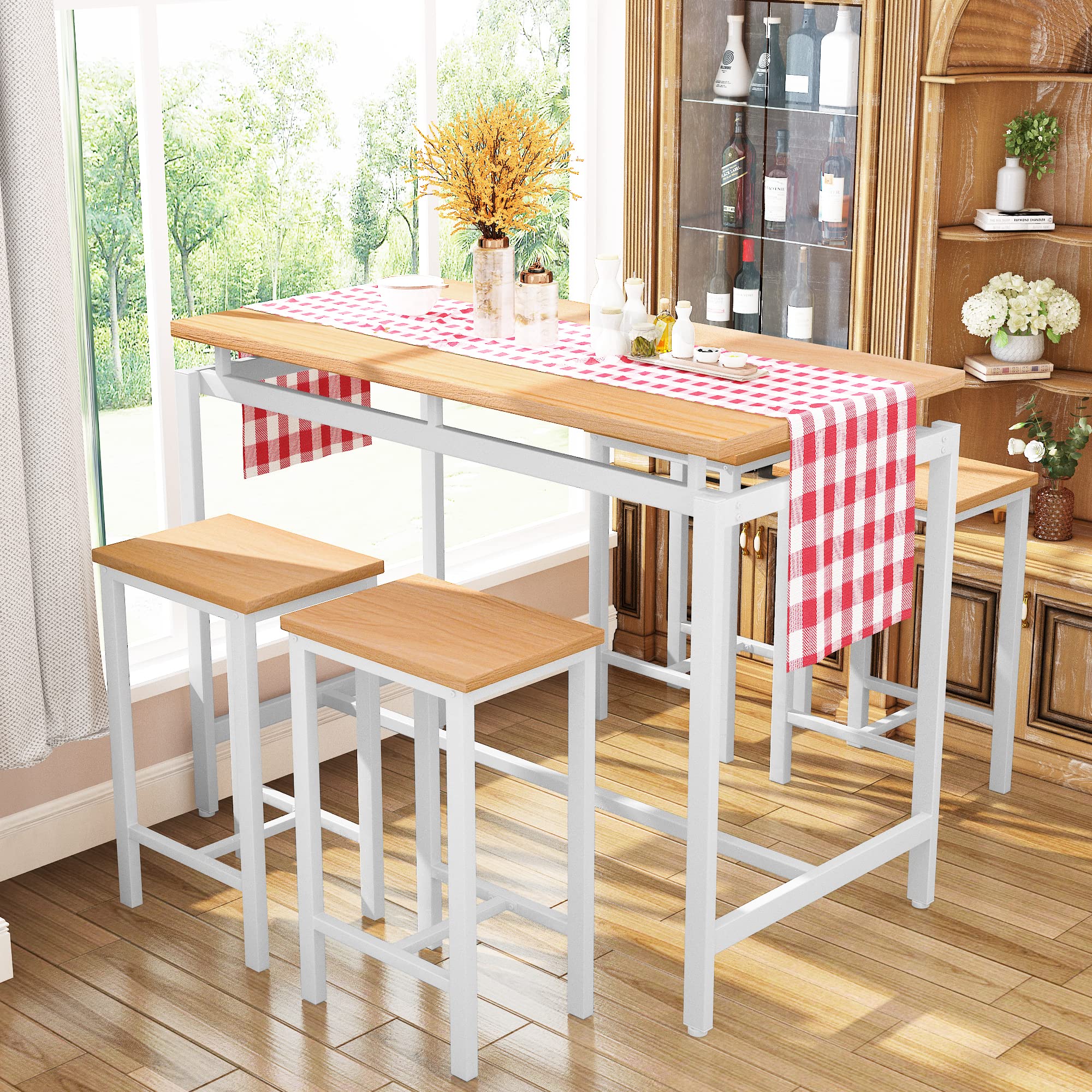 DKLGG 5-Piece Wooden Dining Table Set for 4 - Small Kitchen Table with 4 Stools, Space-Saving Bar Height Kitchen Table and Chairs Set - Perfect for Breakfast Nooks, Small Apartments & Cozy Dining Areas