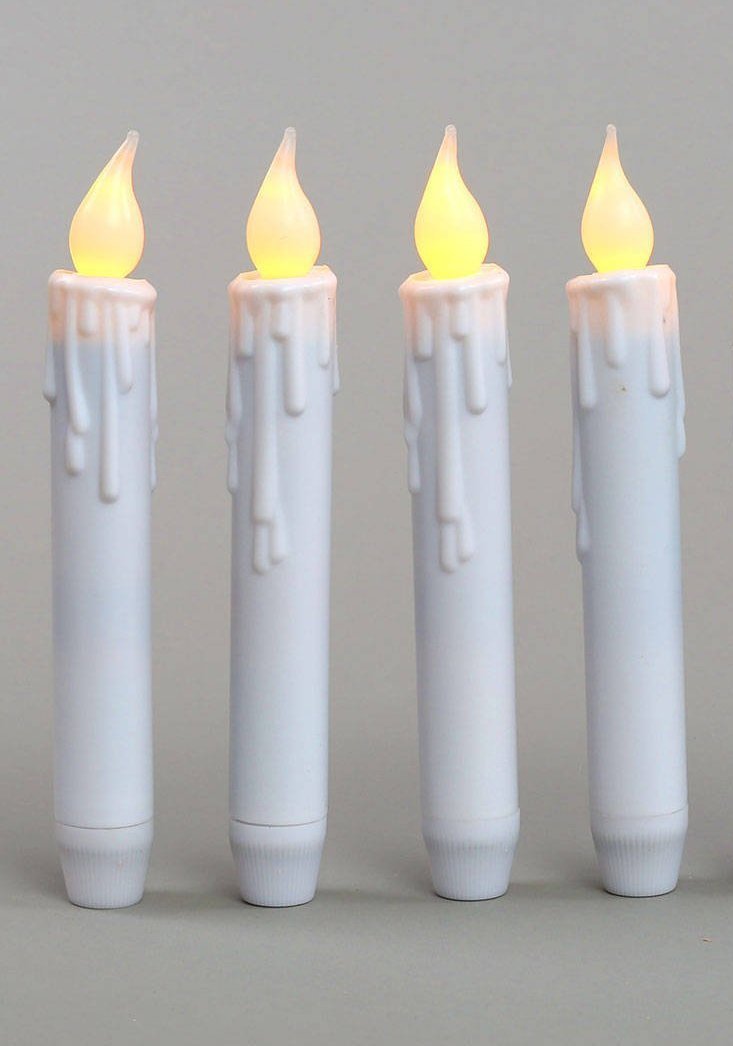 Flameless LED Taper Candles - Battery Operated Christmas Decor for Holiday Parties & Thanksgiving - Amber Flickering Lights