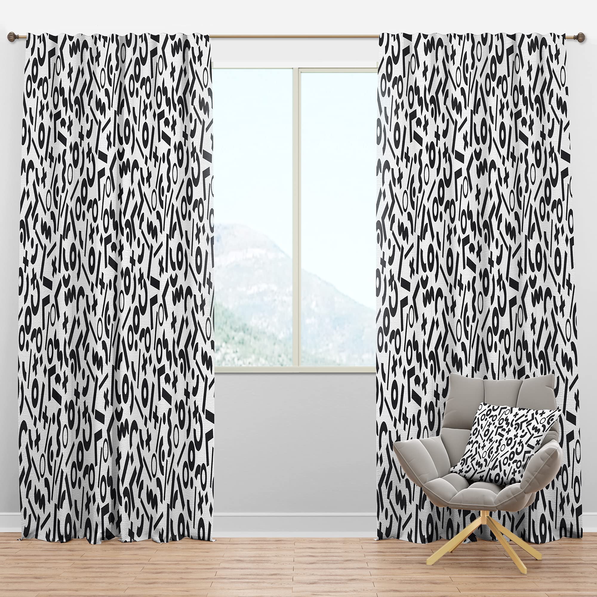 Blackout Curtains 'Monochrome Geometric Pattern XIII' - Thermal Insulated Bedroom & Living Room Drapes - Single Panel 52x90 Inches - Perfect for Light Blocking, Privacy & Energy Efficiency