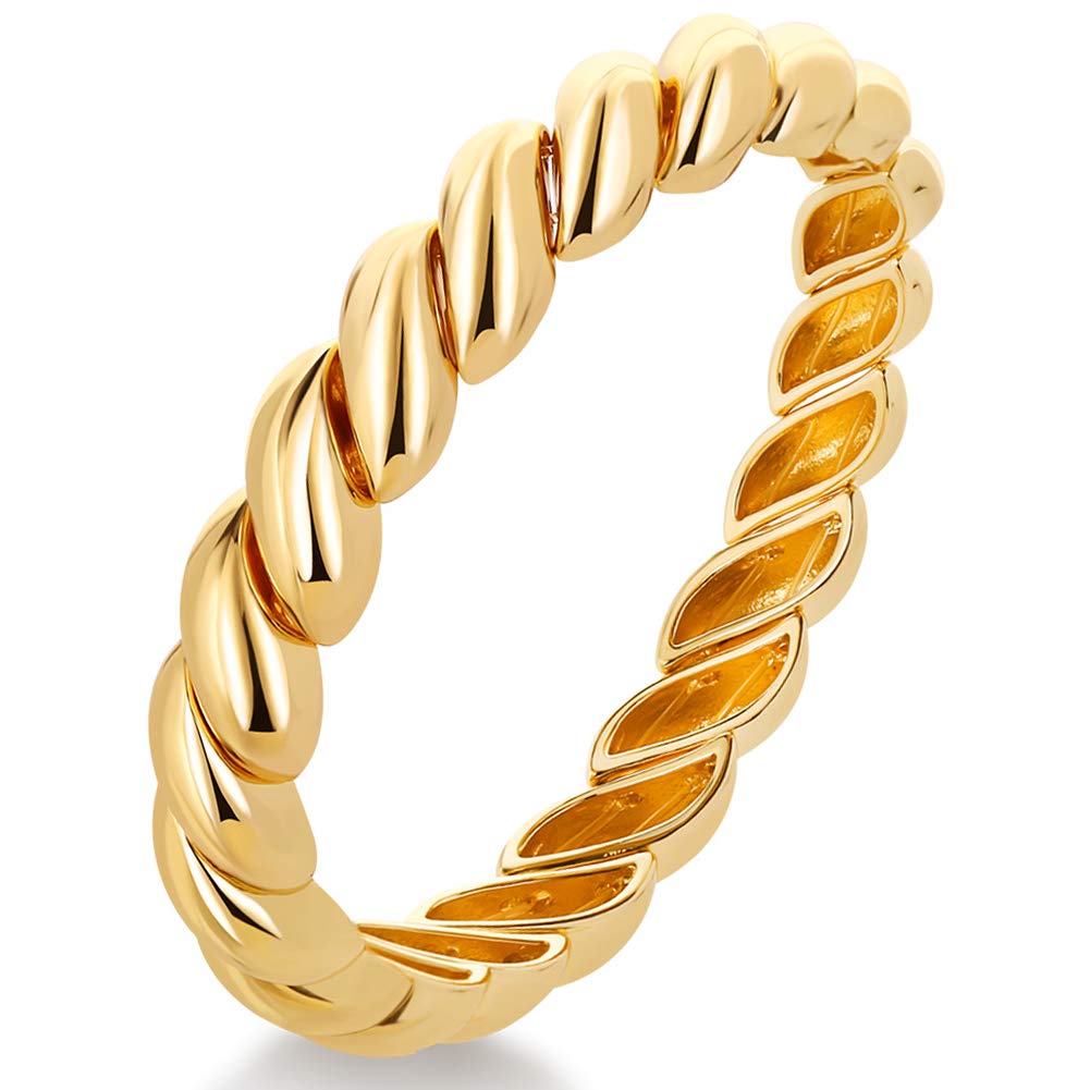 14K Gold Plated Twisted Bangle Bracelet Set - Thin & Chunky Stretchable Elastic Couple Bracelets for Women & Men | Romantic Gift for Anniversary, Valentine's Day & Everyday Wear