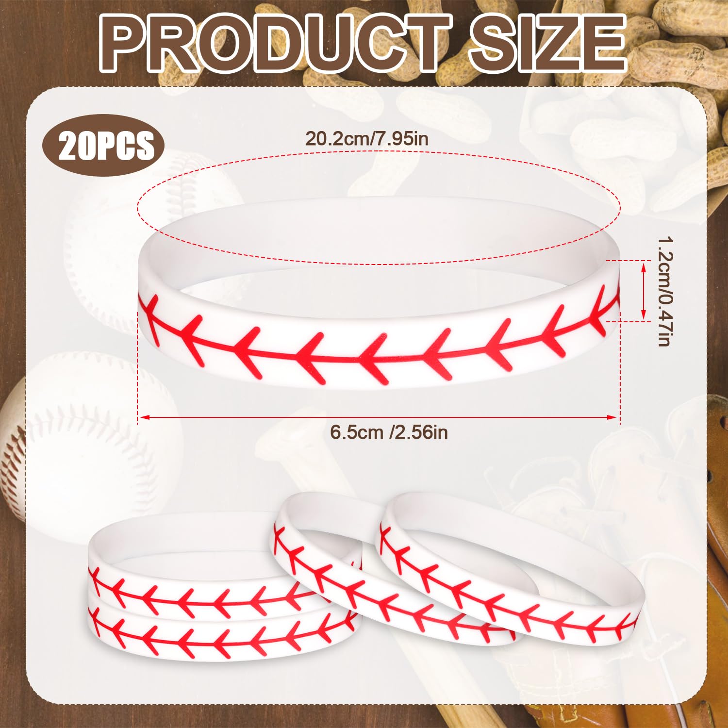 20pcs Motivational Baseball Bracelets - Silicone Softball Wristbands for Men & Women - Sports Team Favors for Baseball Players, Games & Party Events - Perfect for Training, Competitions & Fan Support