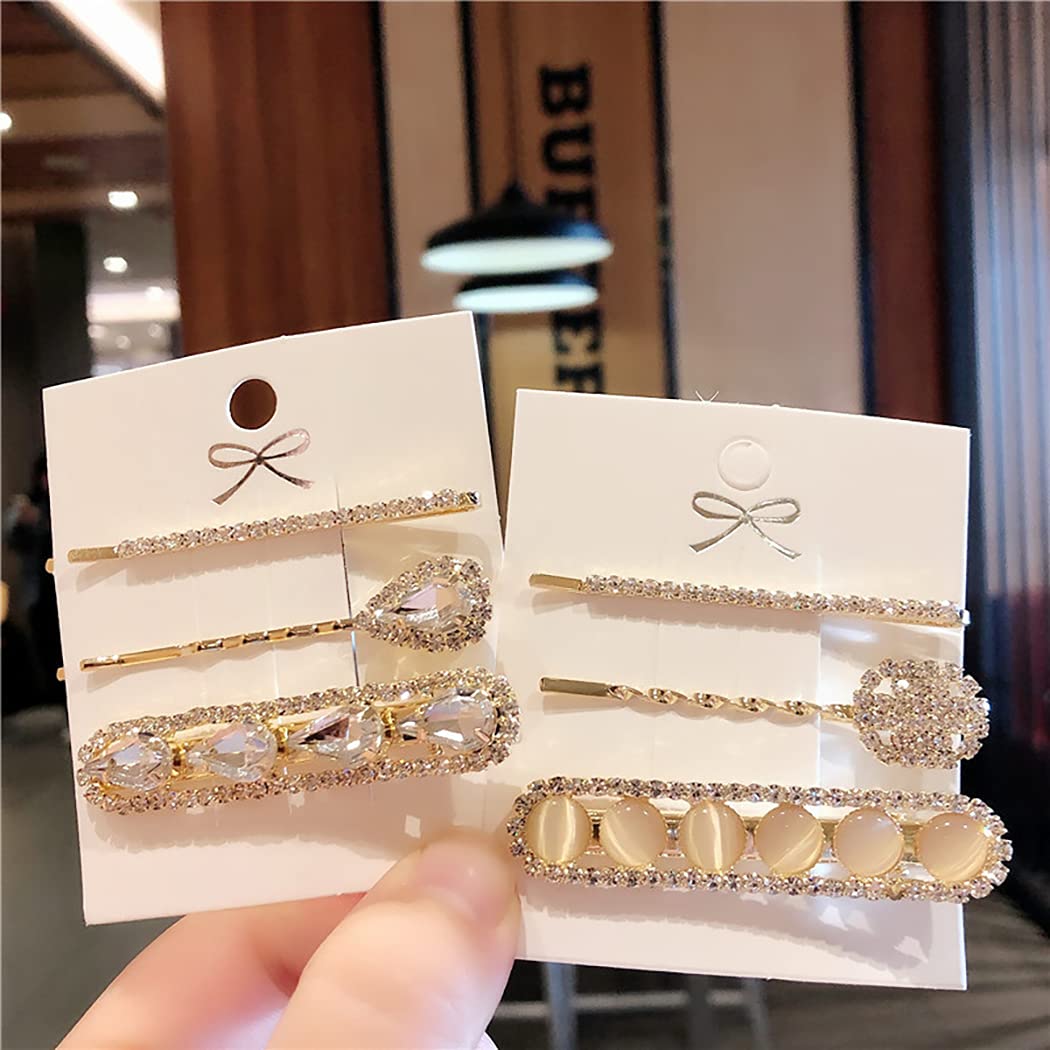 Lnrueg 3PCS Golden Rhinestone Hair Clips for Women - Shiny Duckbill Barrettes, Strong Tight Hairpins for Girls & Adults - Perfect for Parties, Weddings & Daily Styling