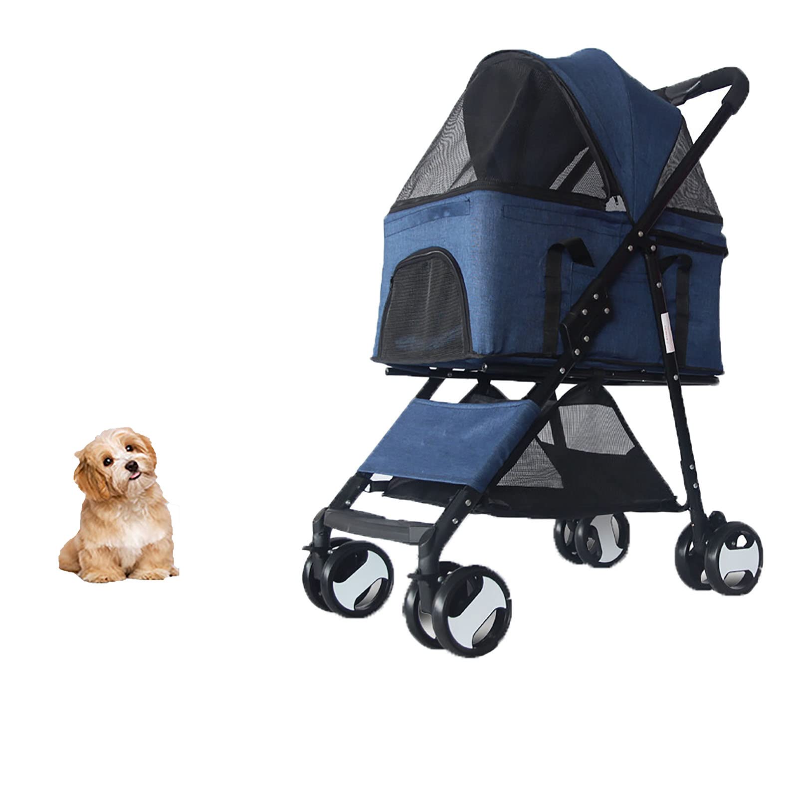 Foldable Dog Stroller for Small & Medium Pets - Lightweight Travel Carrier with Storage Basket & Brake System (Blue) | Perfect for Outdoor Walks, Vet Visits & Shopping Trips