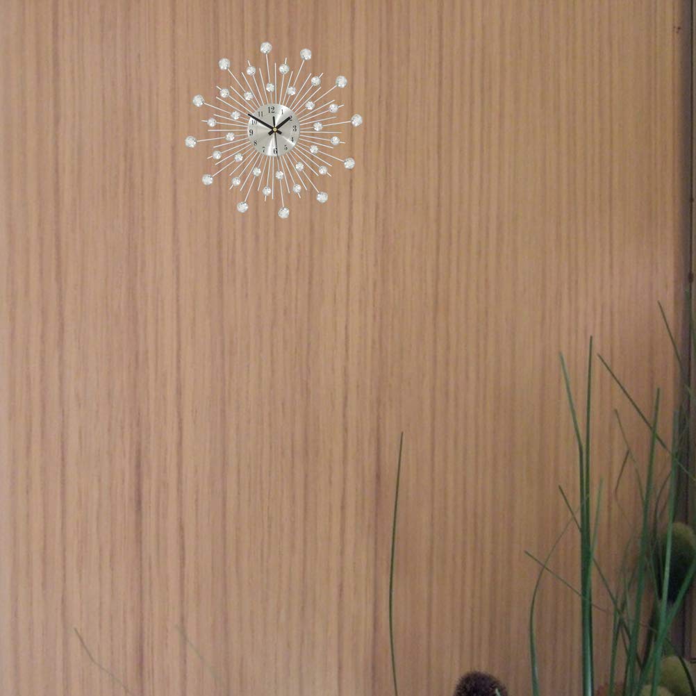 Amosfun Modern Rhinestone Wall Clock - Silent Metal Wall Decor for Living Room, Bedroom, Office - Elegant Home & Office Decoration for Stylish Interiors