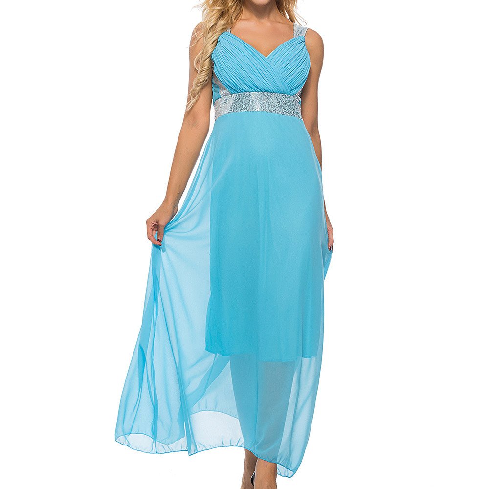 SERYU Women's Sexy Casual Sleeveless V-Neck Long Evening Party Dress in Sky Blue - Perfect for Cocktail Parties, Date Nights & Special Occasions